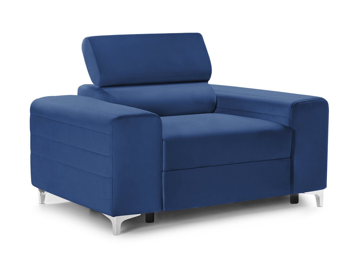 Fotoliu TIME NEW, tetieră reglabilă, suport lombar, 125x97x94 cm, #color_Albastru-Velluto