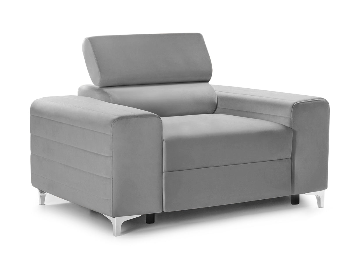 Fotoliu TIME NEW, tetieră reglabilă, suport lombar, 125x97x94 cm, #color_Gri-Silver-Velluto