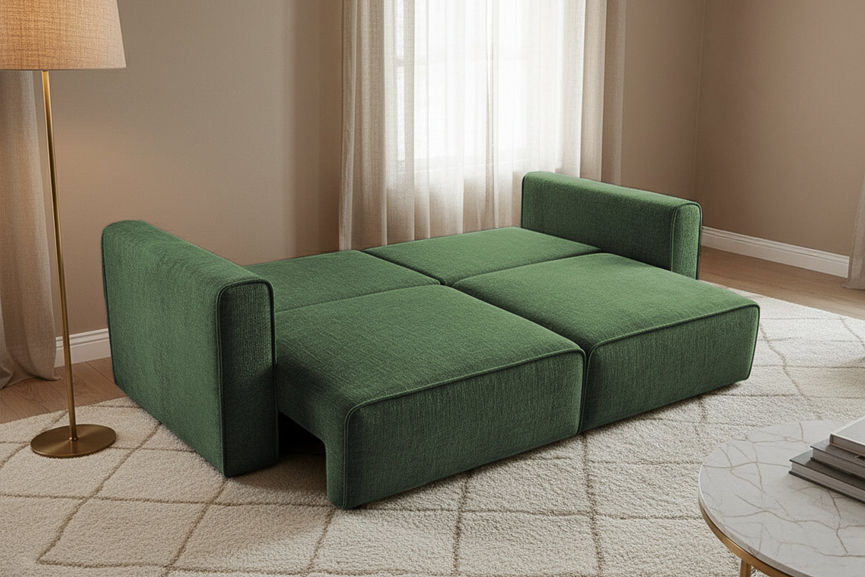 Canapea Extensibilă 3 locuri ZANETTO, cu 2 lăzi depozitare, 240x100x70 cm, #color_Verde-Onyx