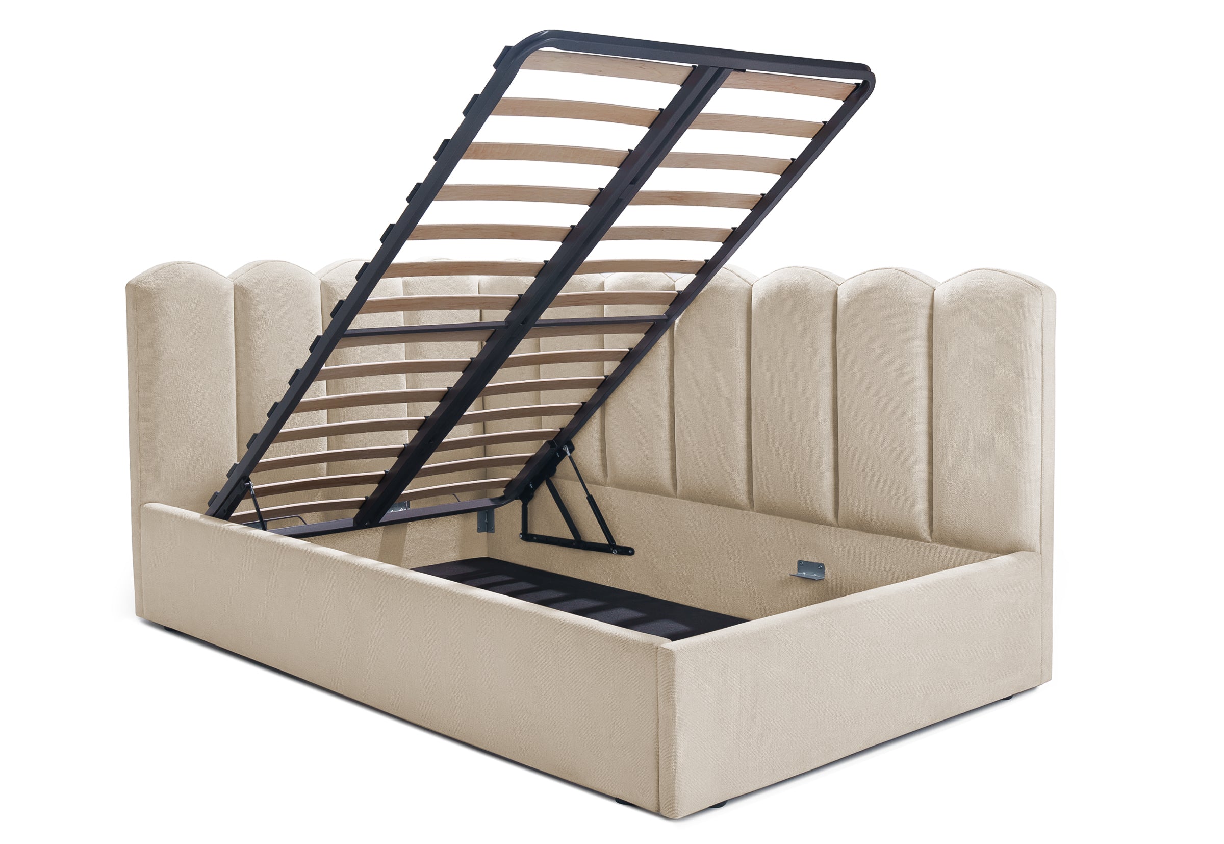 Pat Tapițat Princess de colț, cu somieră rabatabilă și ladă depozitare, #color_Bej-Mystery