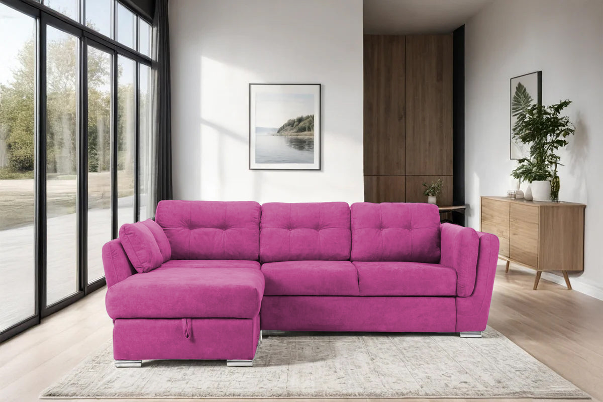 Colțar Extensibil JAZZ, cu ladă depozitare,  245 x 205 x 90 cm, varianta pe stânga, Fuchsia - Outlet