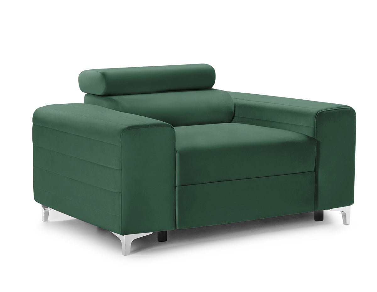 Fotoliu TIME NEW, tetieră reglabilă, suport lombar, 125x97x94 cm, #color_Verde-Padure-Velluto