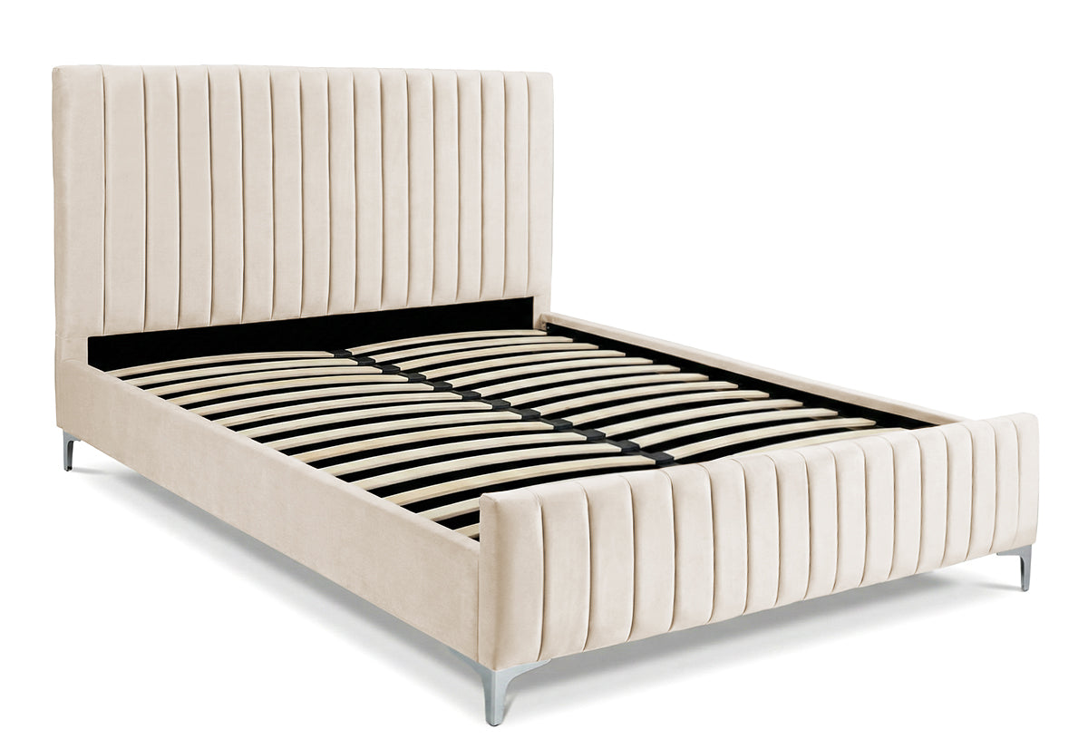 Pat tapițat Dino, cu somieră și picioare înalte #color_Bej-Velluto