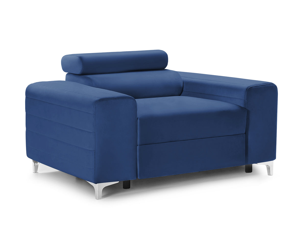 Fotoliu TIME NEW, tetieră reglabilă, suport lombar, 125x97x94 cm, #color_Albastru-Velluto