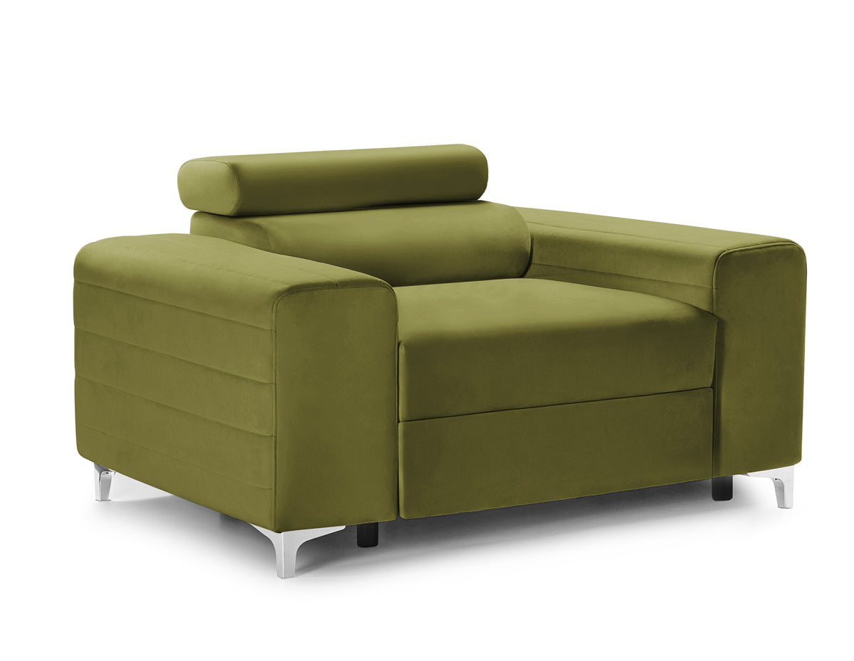 Fotoliu TIME NEW, tetieră reglabilă, suport lombar, 125x97x94 cm, #color_Verde-Olive-Velluto