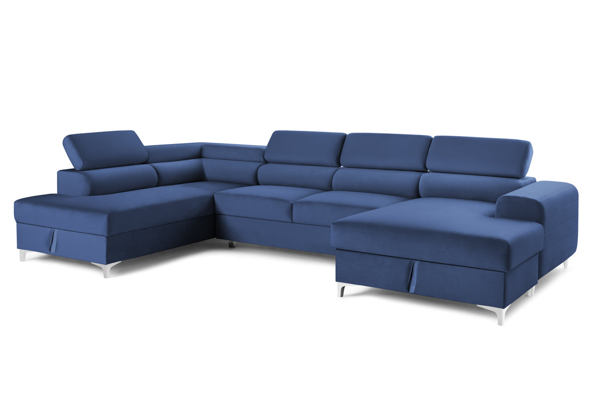 Colțar Extensibil, în formă de U, TIME, cu 2 lăzi de depozitare, cu tetiere reglabile, 360x220x95 cm #color_Albastru-Velluto