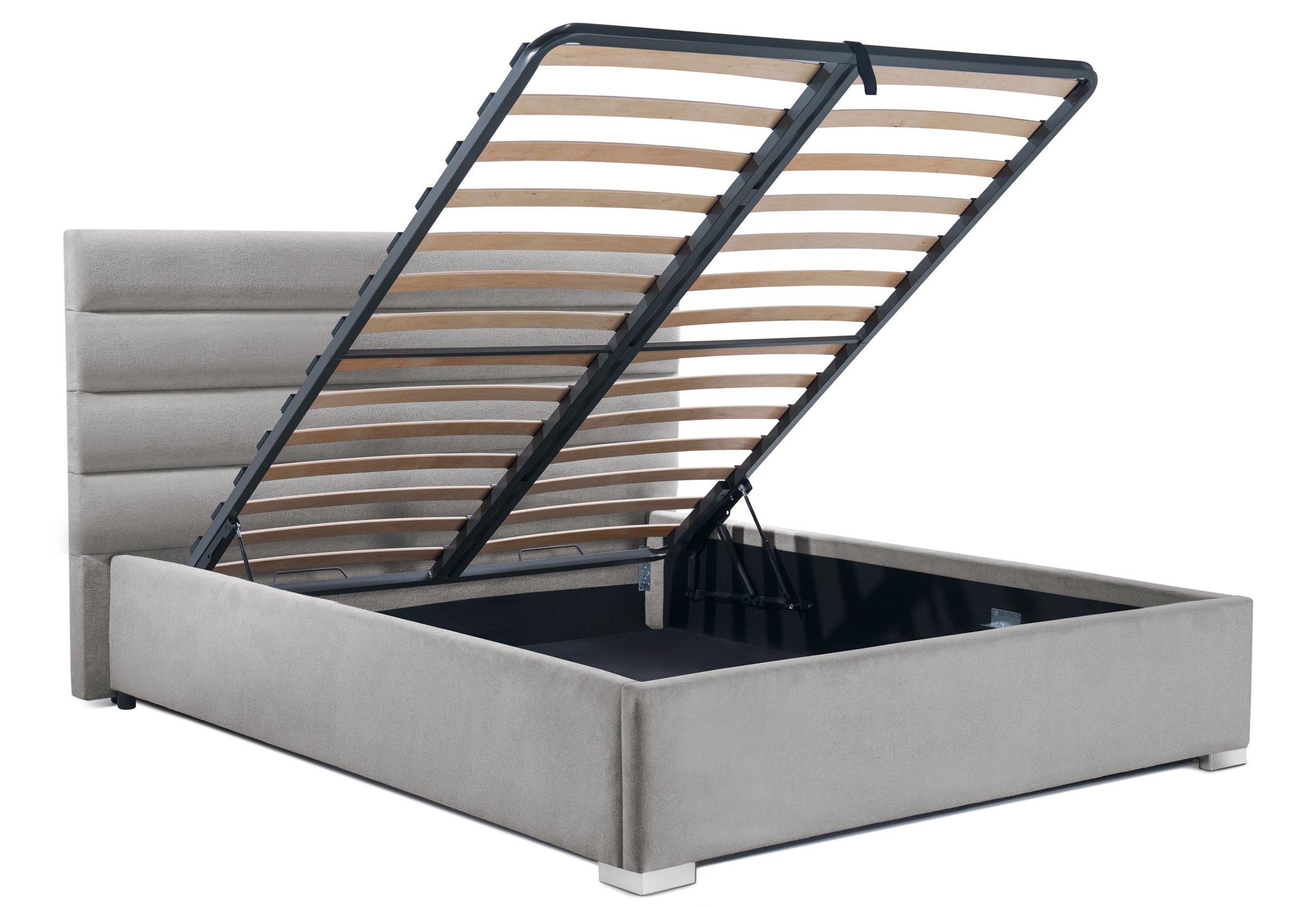 Pat Tapițat DIESIS , cu somieră rabatabilă și ladă de depozitare, #color_Gri-Cenusiu-Mystery