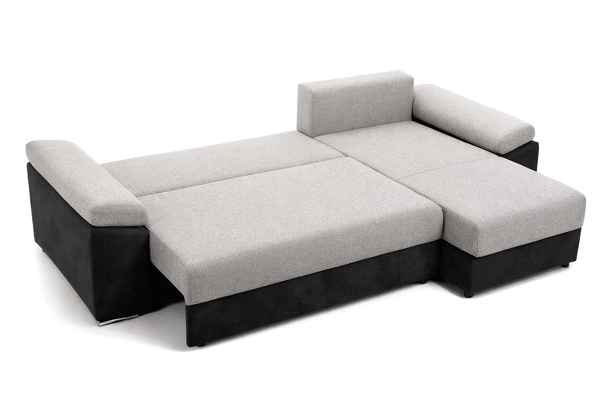 Colțar Extensibil MILANO, șezlong interschimbabil, cu ladă de depozitare, 265x160x85 cm, Negru/Gri - Outlet