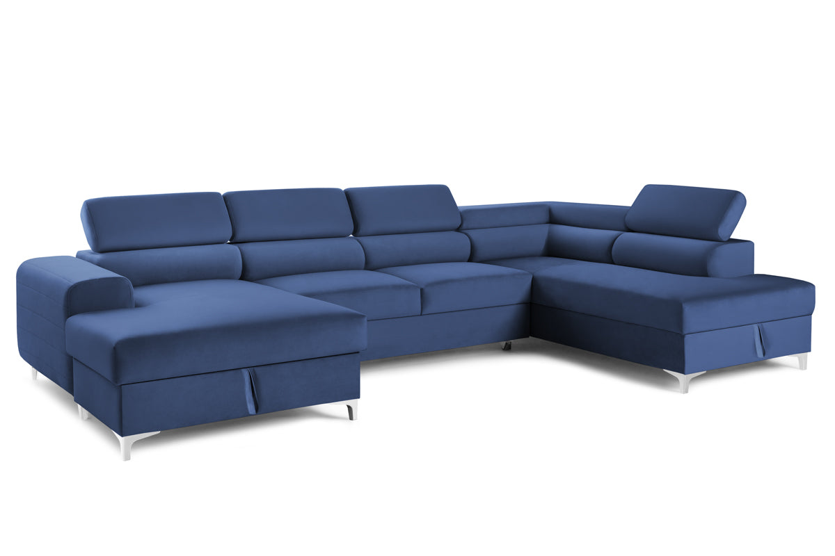 Colțar Extensibil, în formă de U, TIME, cu 2 lăzi de depozitare, cu tetiere reglabile, 360x220x95 cm #color_Albastru-Velluto