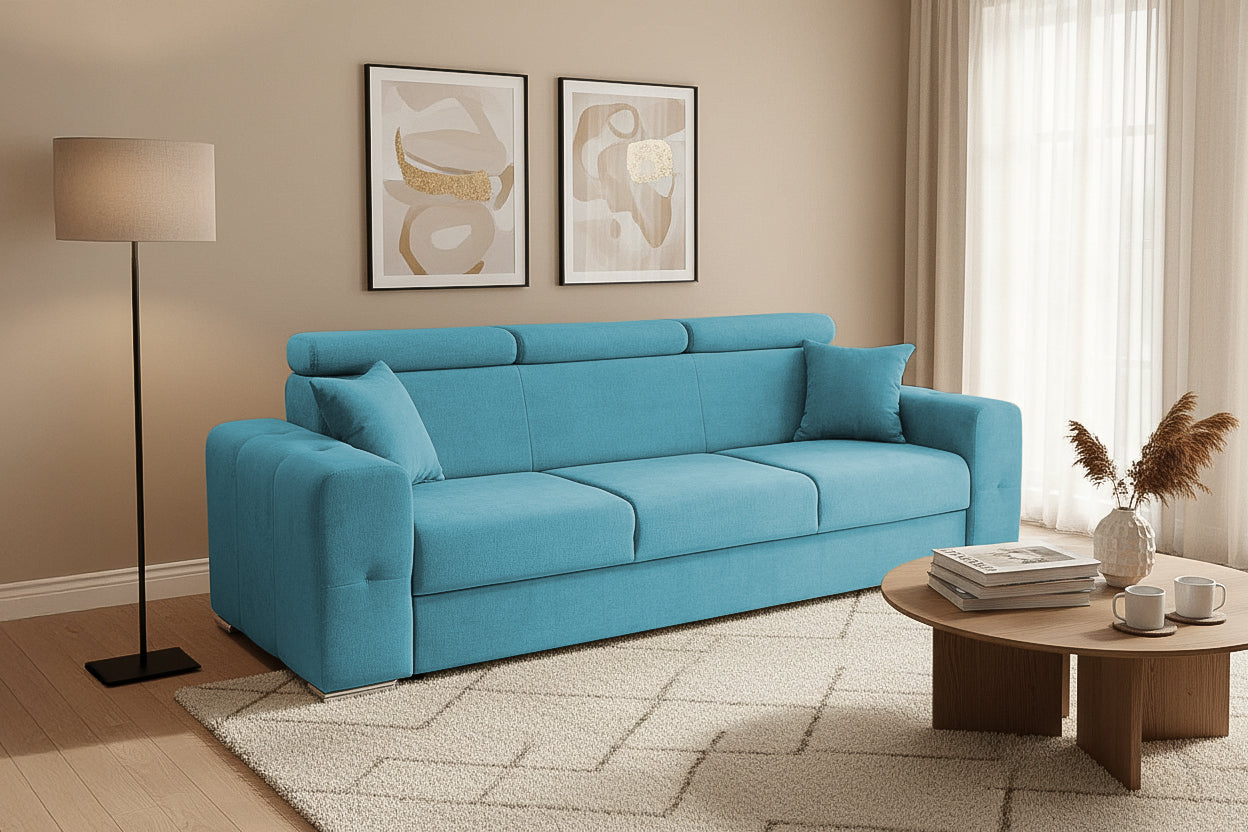 Canapea Extensibila 3 locuri BELLAGIO, cu tetiere, 235x95x85 cm - Prestigehome.ro - Canapea 3 Locuri - Prestige - #color_turcoaz-enjoy