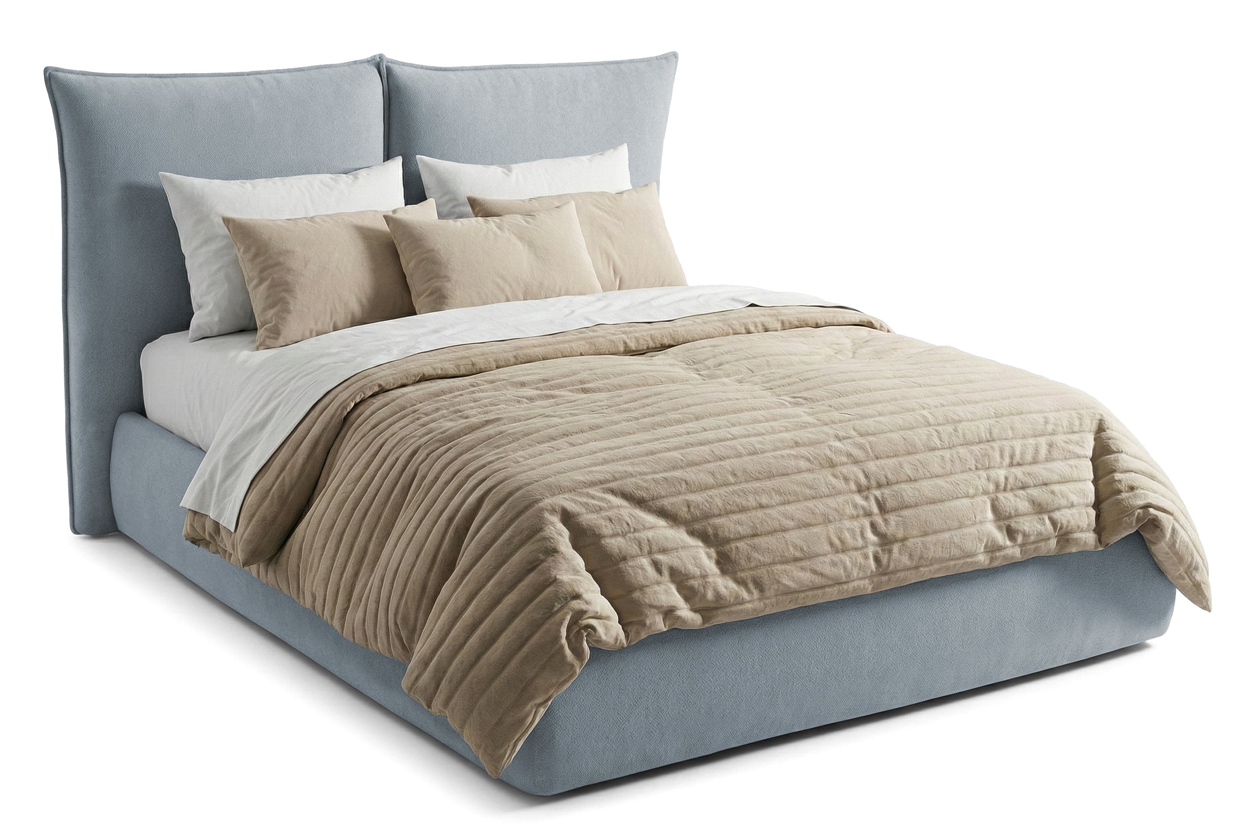 Pat Tapițat Rossi, cu somieră fixă și tăblie înaltă, albastru, #color_Albastru-Loft