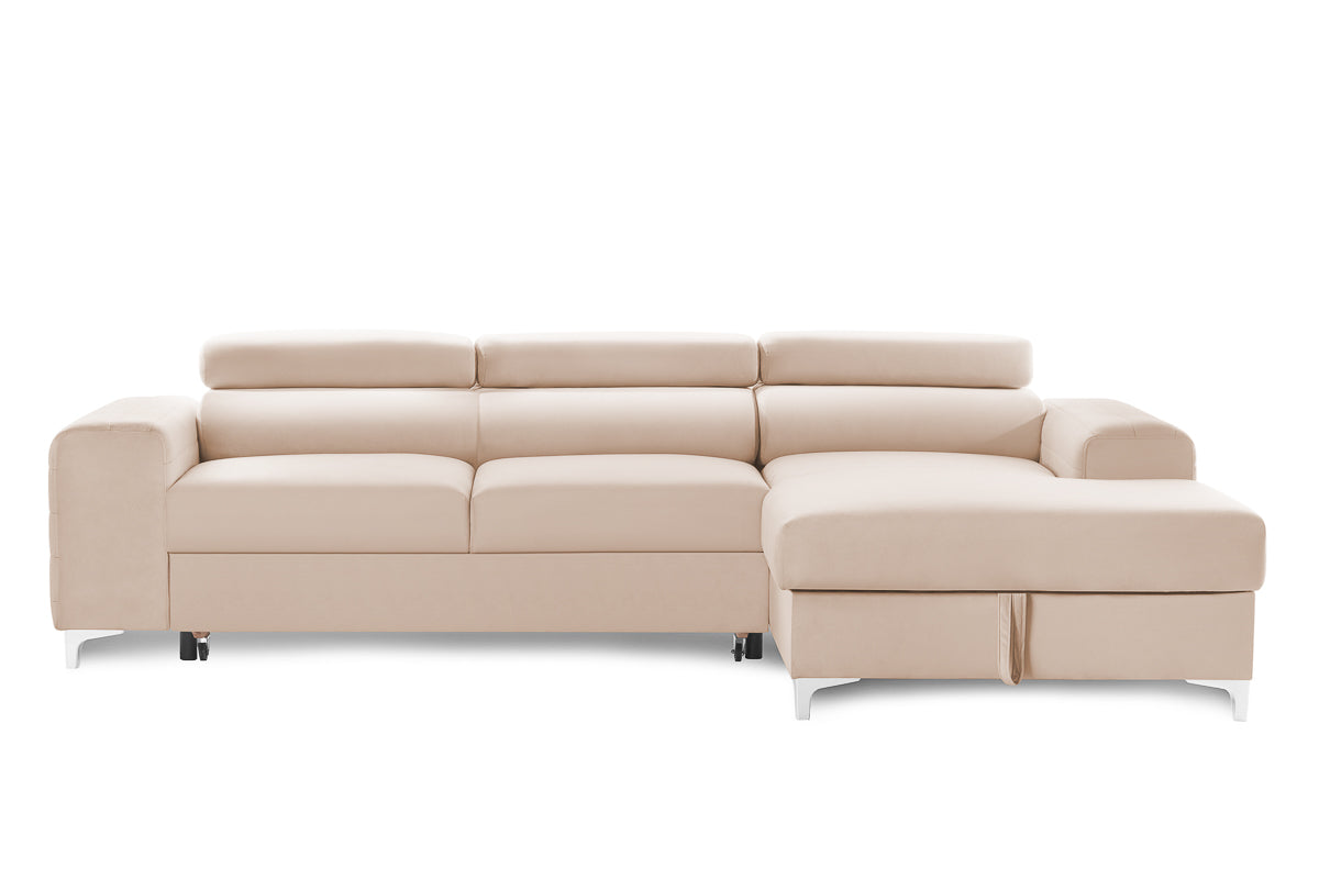 Colțar Extensibil LOFT, cu lada depozitare, tetiere reglabile, 295x170x95 cm, #color_Bej-Velluto