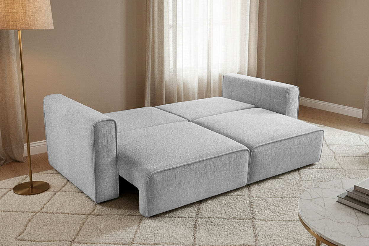 Canapea Extensibilă 3 locuri ZANETTO, cu 2 lăzi depozitare, 240x100x70 cm, #color_Gri-Argintiu-Onyx