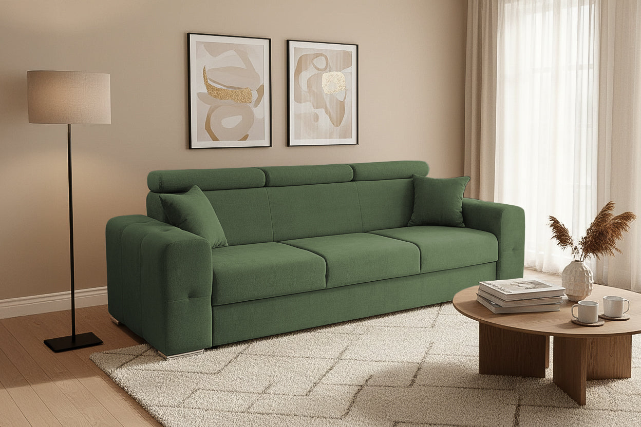 Canapea Extensibila 3 locuri BELLAGIO, cu tetiere, 235x95x85 cm - Prestigehome.ro - Canapea 3 Locuri - Prestige - #color_Verde-Enjoy