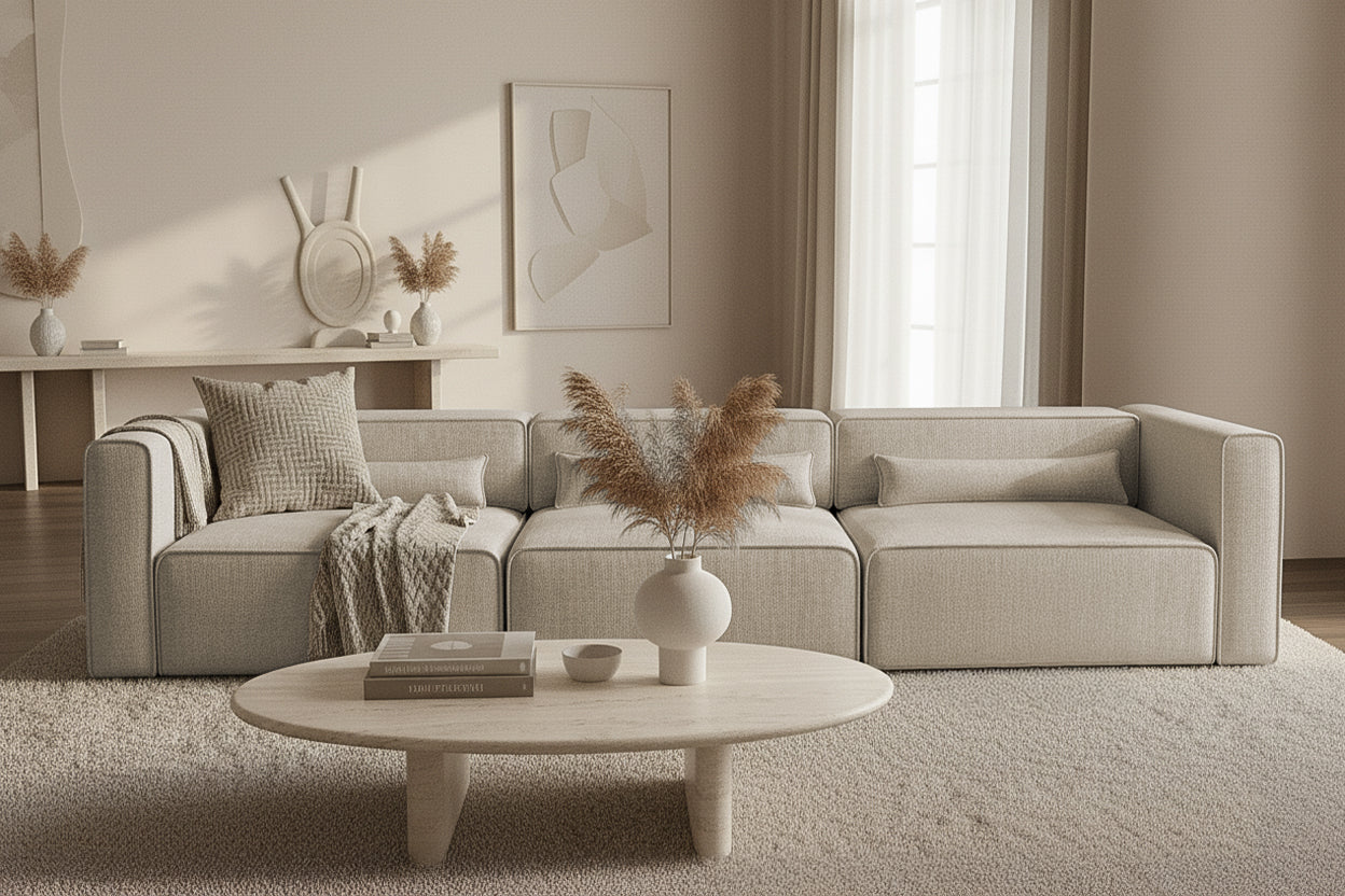 Canapea Extensibilă 4 locuri ZANETTO, cu 3 lăzi depozitare, 340x100x70 cm, #color_Crem-Onyx