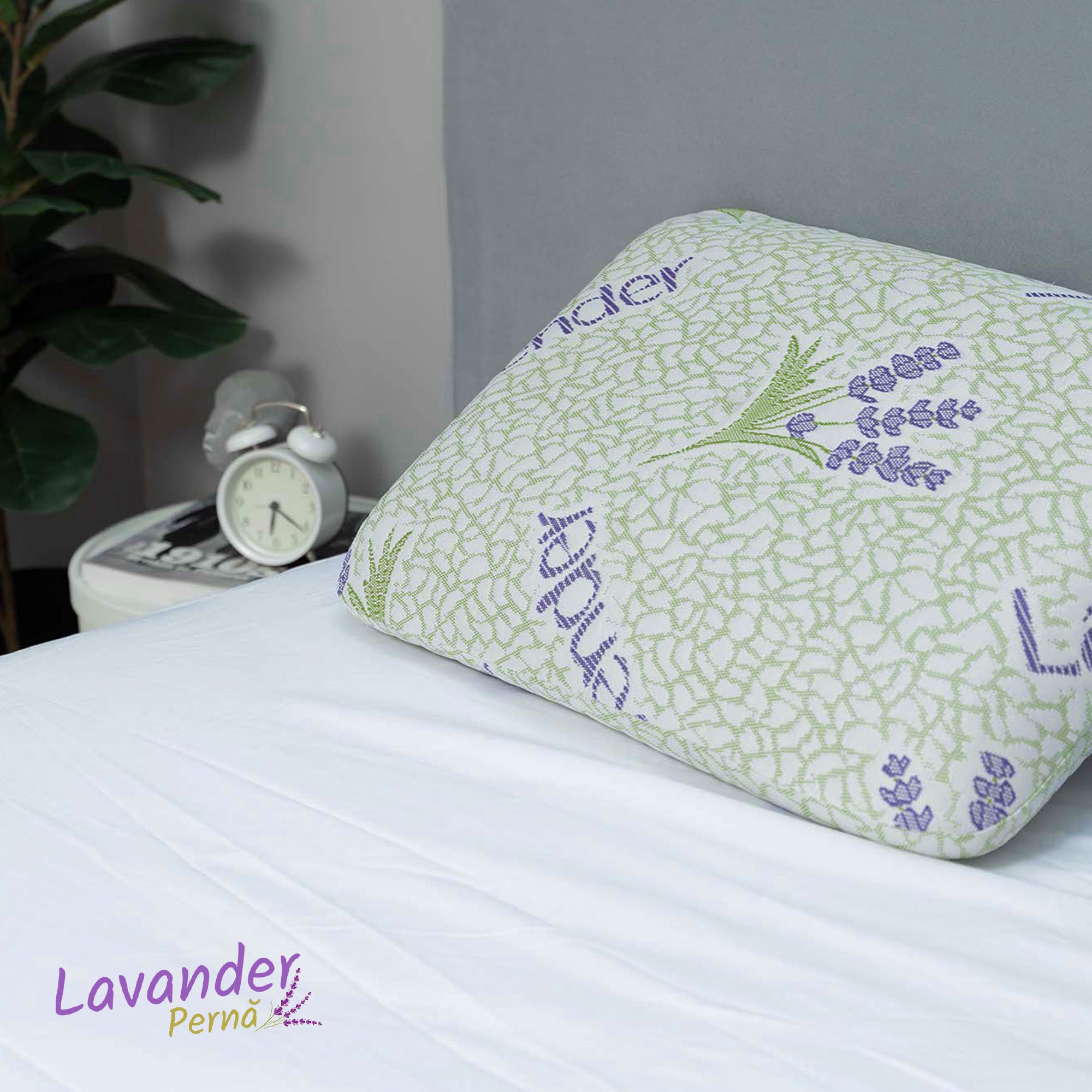 Pernă Lavander Therapy, din spumă cu memorie flexibilă, husă detașabilă și lavabilă, 60x40x15 cm - Prestige Home
