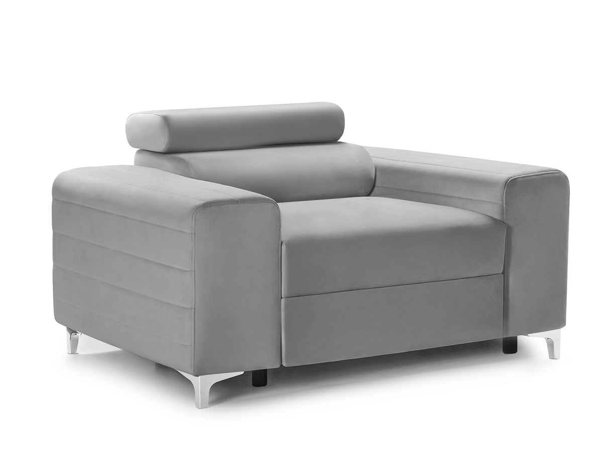 Fotoliu TIME NEW, tetieră reglabilă, suport lombar, 125x97x94 cm, #color_Gri-Silver-Velluto