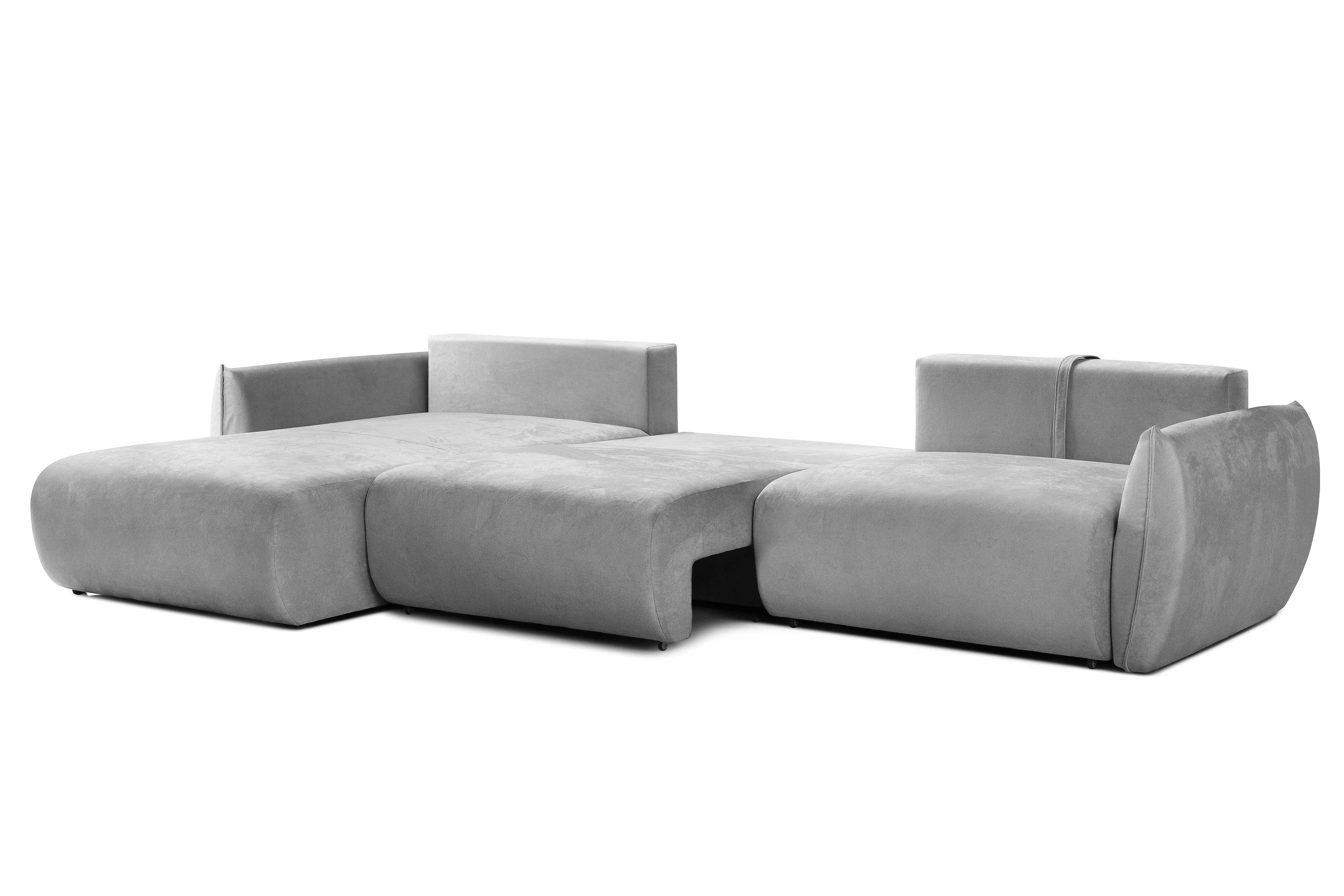 Colțar Extensibil OSAKA, cu 2 lăzi depozitare, șezlong interschimbabil, 338x190x87 cm, #color_Gri-Deschis-Havana