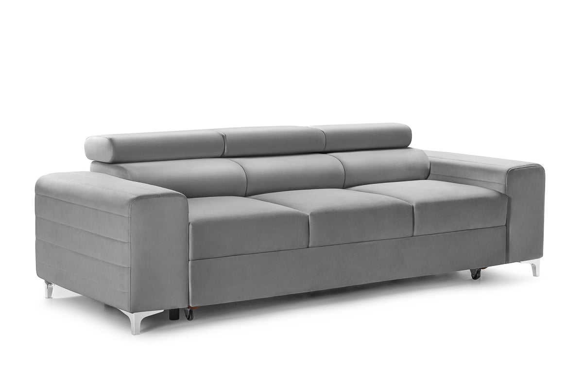 Canapea Extensibilă 3 locuri TIME, cu tetiere reglabile, cu suport lombar, 255x97x94 cm #color_Gri-Silver-Velluto