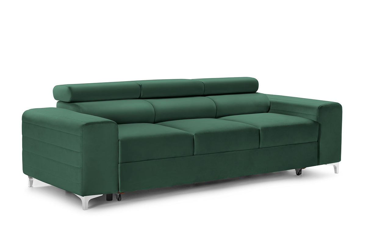 Canapea Extensibilă 3 locuri TIME, cu tetiere reglabile, cu suport lombar, 255x97x94 cm #color_Verde-Padure-Velluto