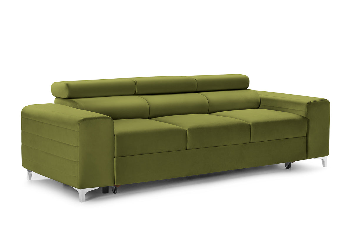 Canapea Extensibilă 3 locuri TIME, cu tetiere reglabile, cu suport lombar, 255x97x94 cm #color_Verde-Olive-Velluto