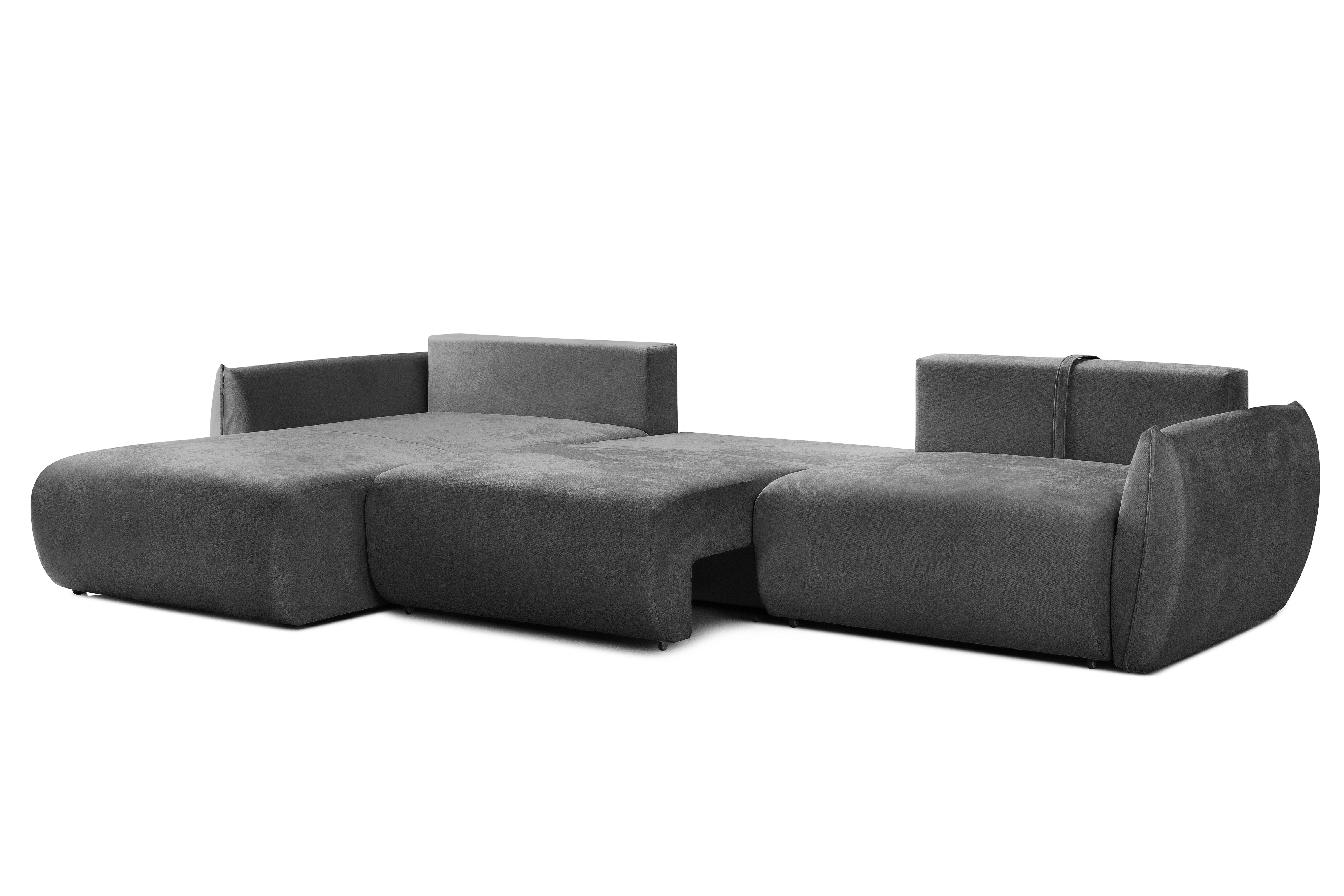 Colțar Extensibil OSAKA, cu 2 lăzi depozitare, șezlong interschimbabil, 338x190x87 cm, #color_Gri-Inchis-Havana