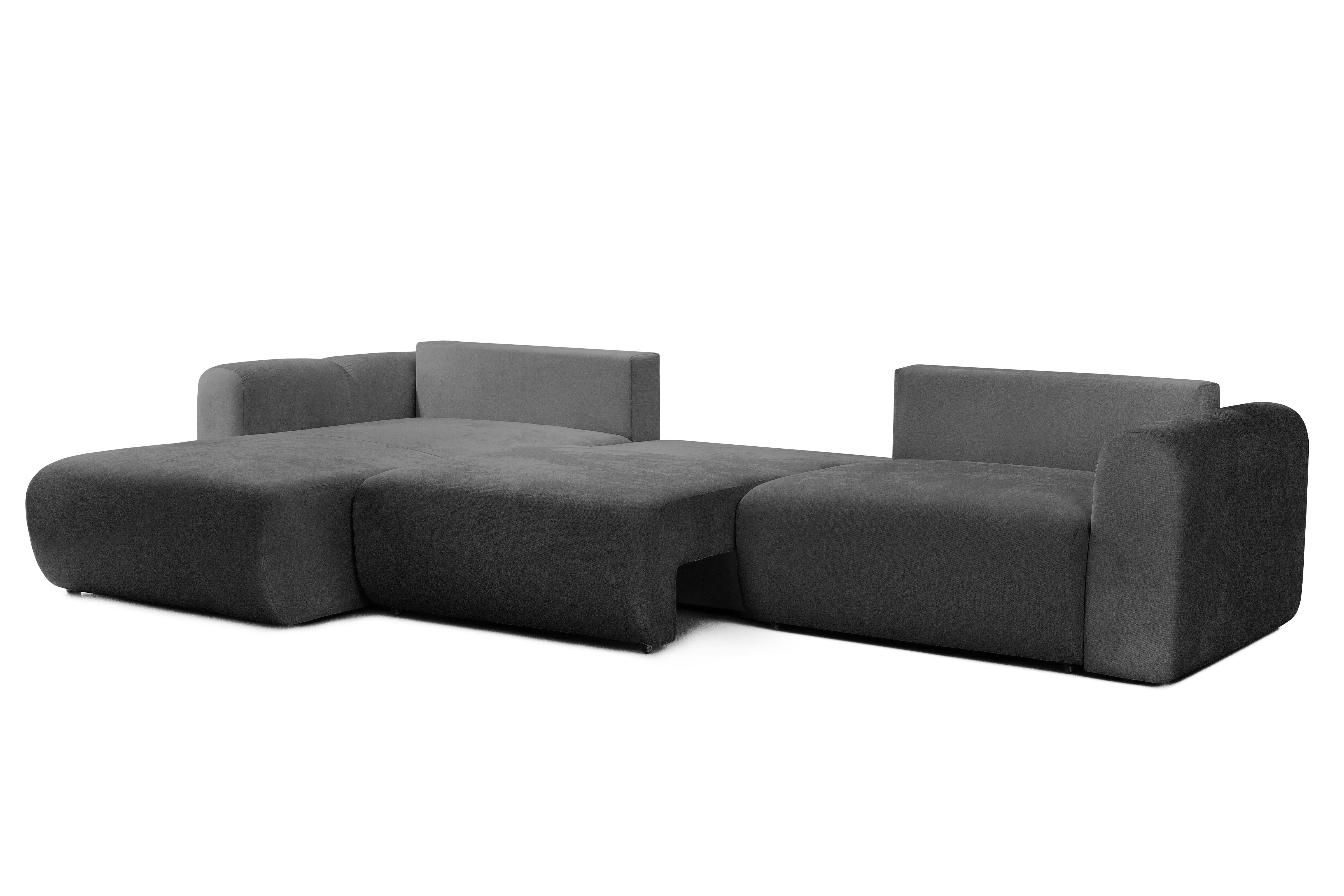 Colțar Extensibil GEORGIA, cu 2 lăzi depozitare, șezlong interschimbabil, 348x190x87 cm, #color_Gri-Inchis-Havana