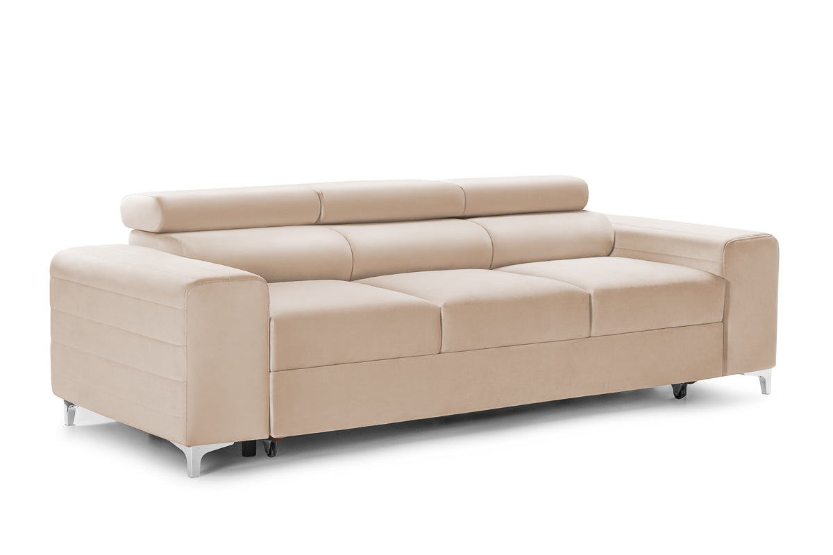 Canapea Extensibilă 3 locuri TIME, cu tetiere reglabile, cu suport lombar, 255x97x94 cm #color_Bej-Velluto