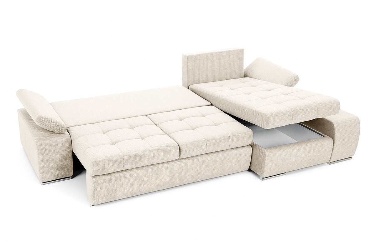 Colțar Extensibil VENETIA, cu ladă de depozitare, variante stânga/dreapta 290x170x80 cm, #color_Crem-Memphis