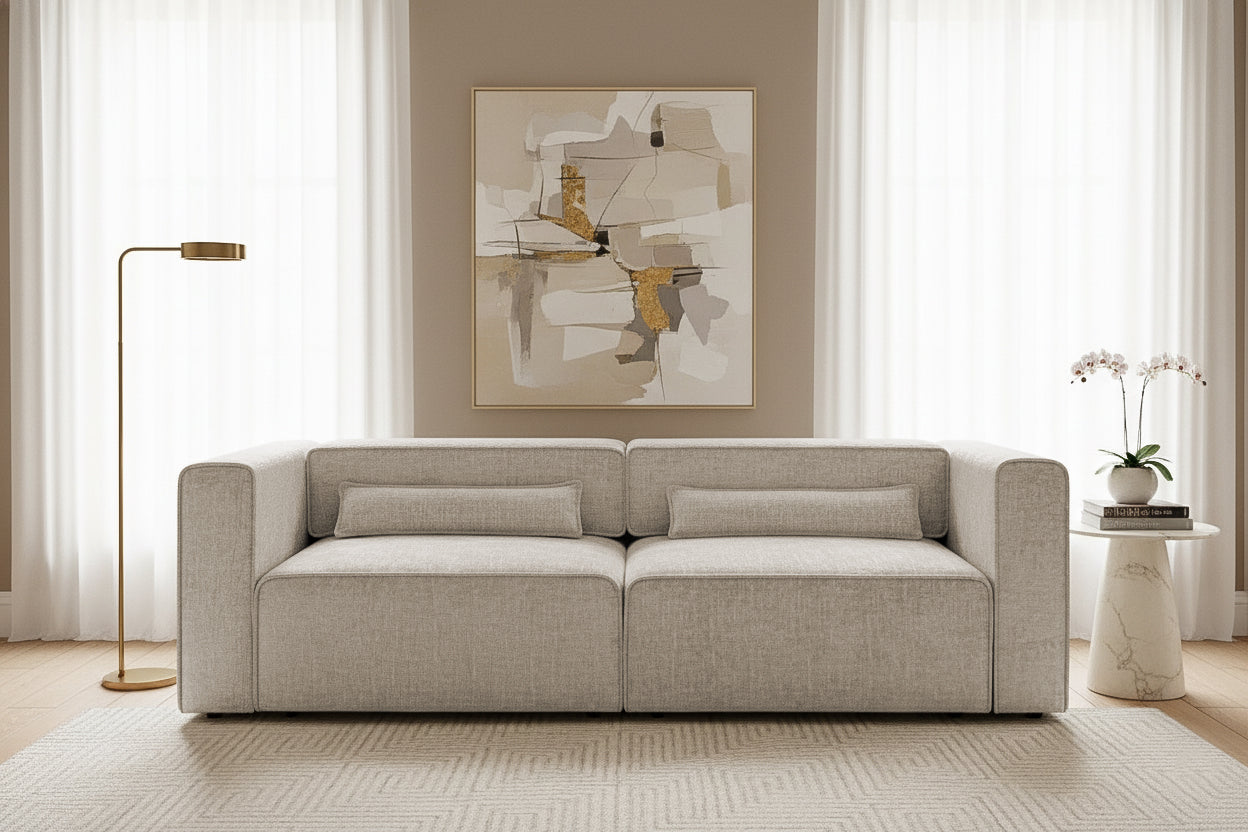 Canapea Extensibilă 3 locuri ZANETTO, cu 2 lăzi depozitare, 240x100x70 cm, #color_Crem-Onyx