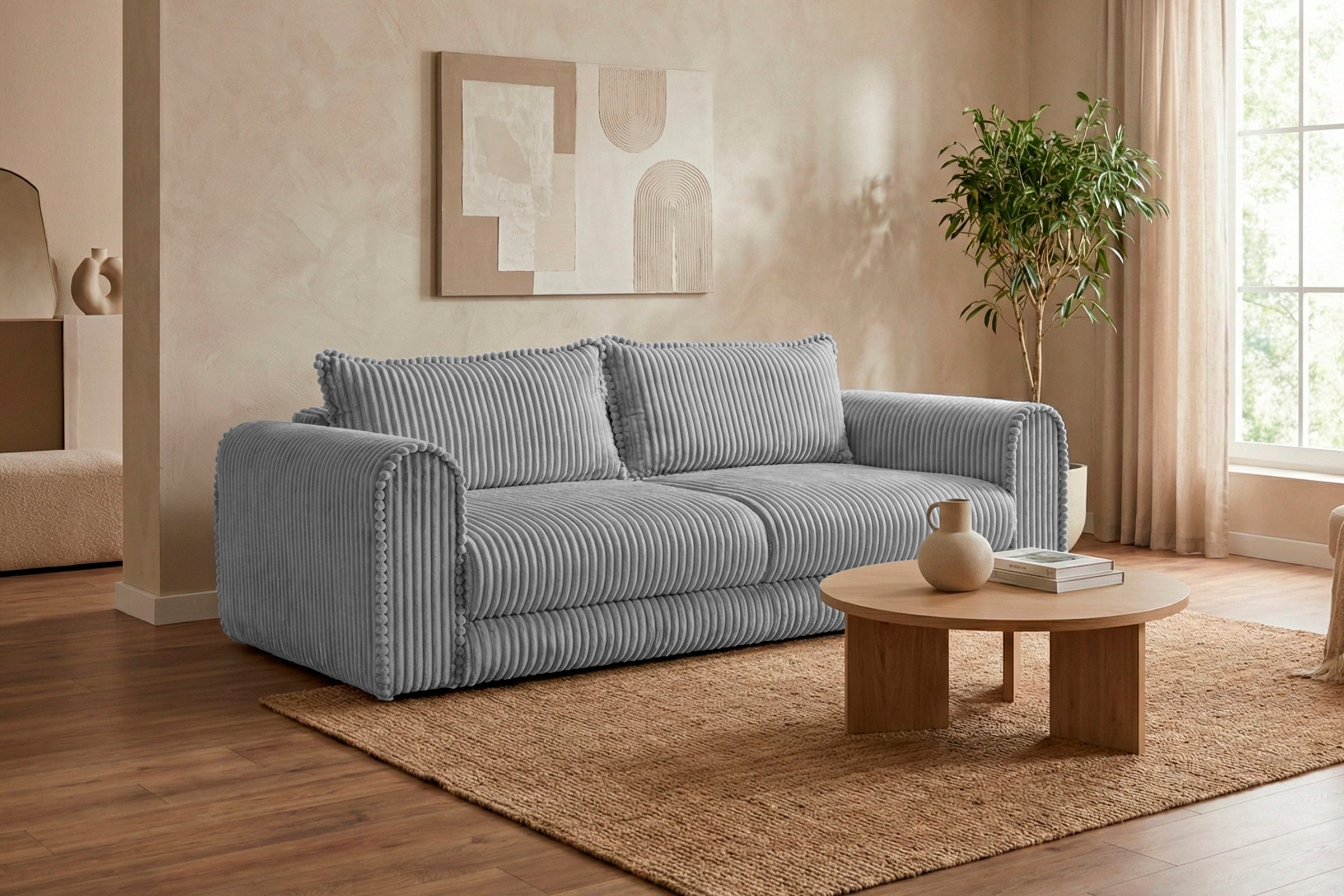 Canapea Extensibilă 3 locuri FELLINI, cu ladă depozitare, 243x108x90 cm, #color_Gri-Deschis-Tilia