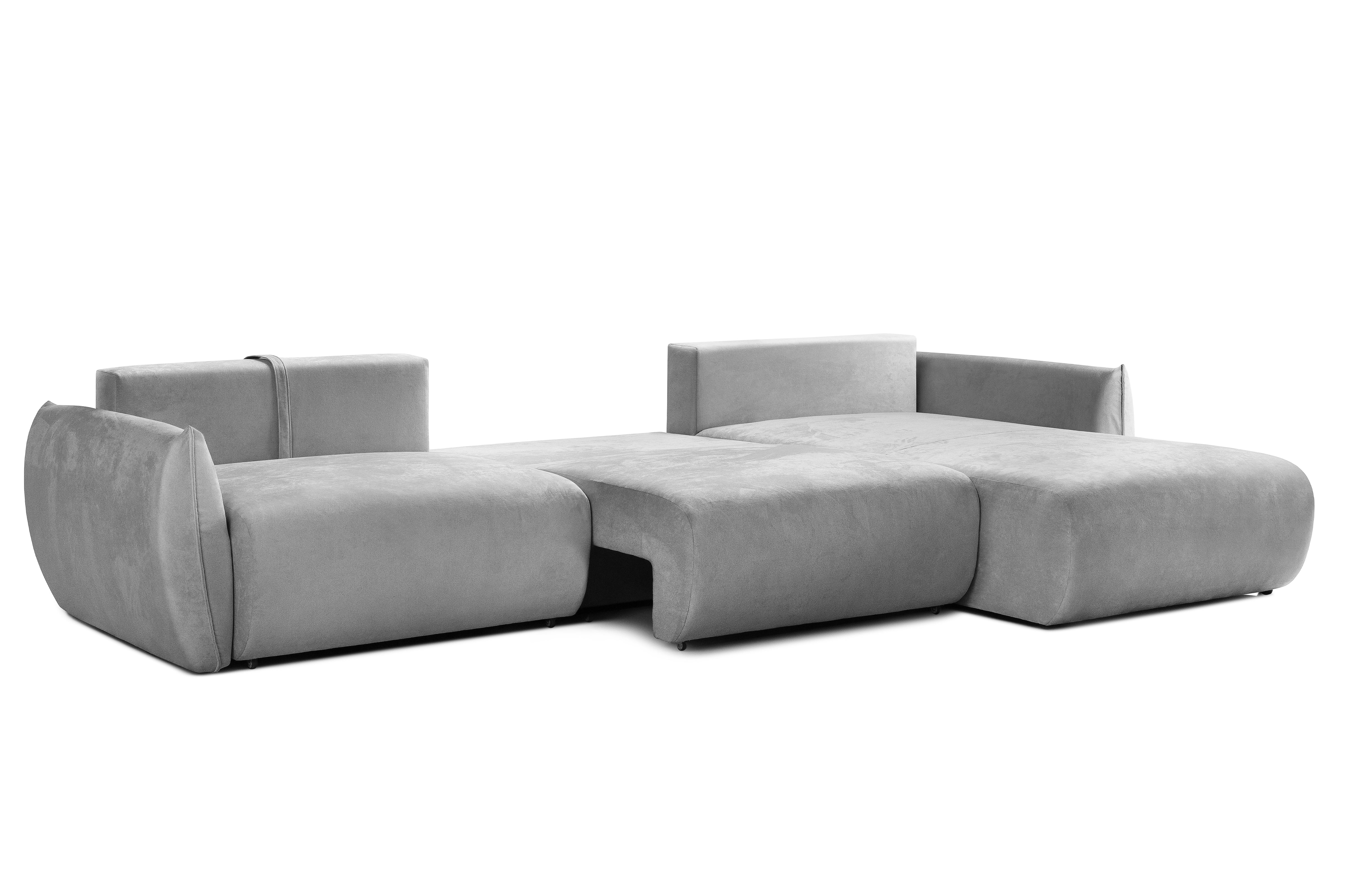 Colțar Extensibil OSAKA, cu 2 lăzi depozitare, șezlong interschimbabil, 338x190x87 cm, #color_Gri-Deschis-Havana