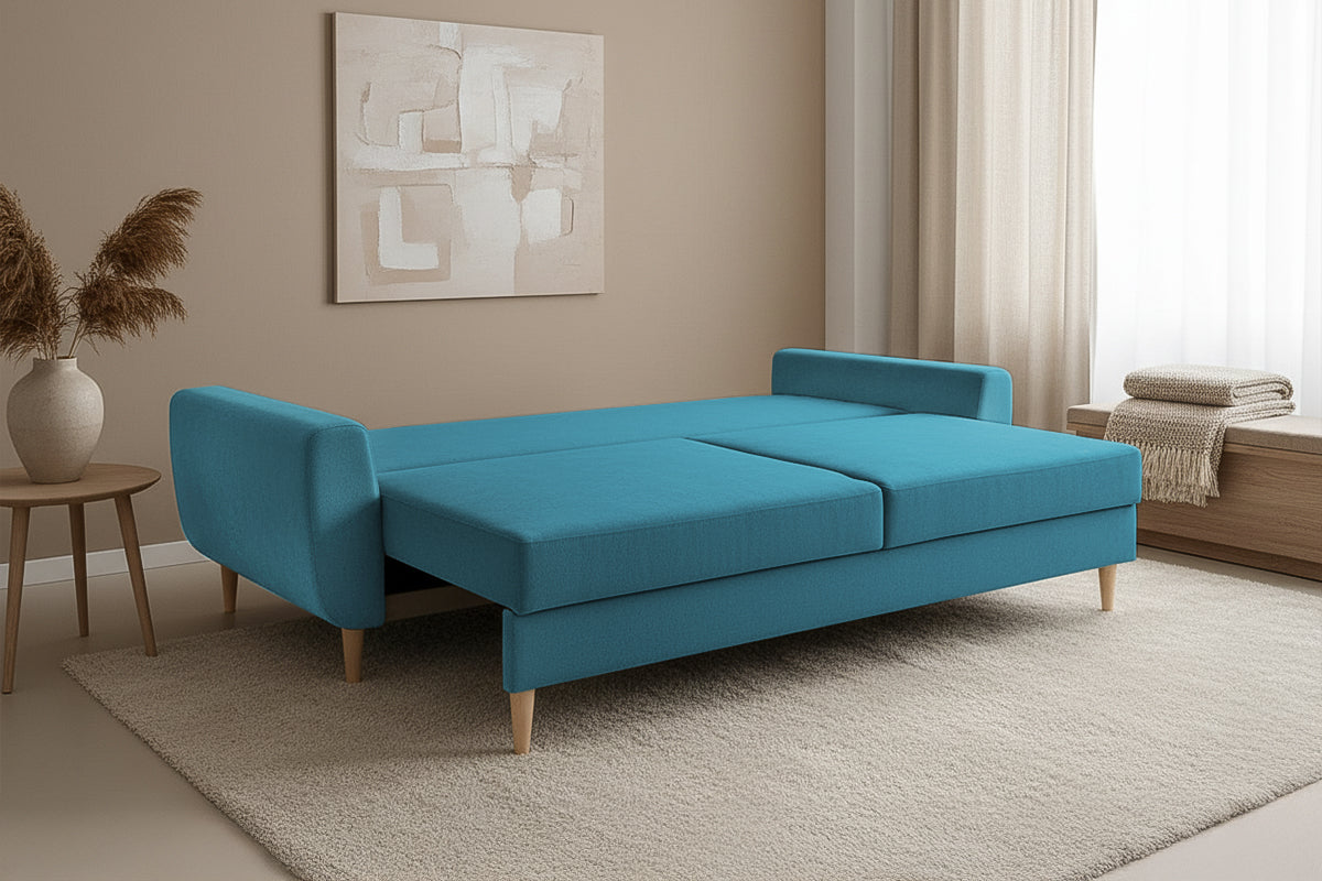 Canapea Extensibila 3 locuri HELSINKI, cu lada de depozitare, 225x100x90 cm, turcoaz - Prestigehome.ro - Canapea 3 Locuri - Prestige - #color_turcoaz-enjoy