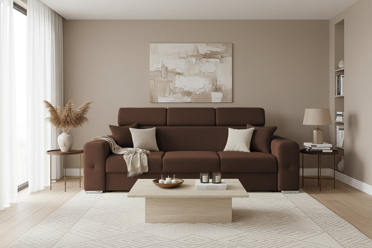 Canapea Extensibila 3 locuri BELLAGIO, cu tetiere, 235x95x85 cm - Prestigehome.ro - Canapea 3 Locuri - Prestige - #color_maro-enjoy