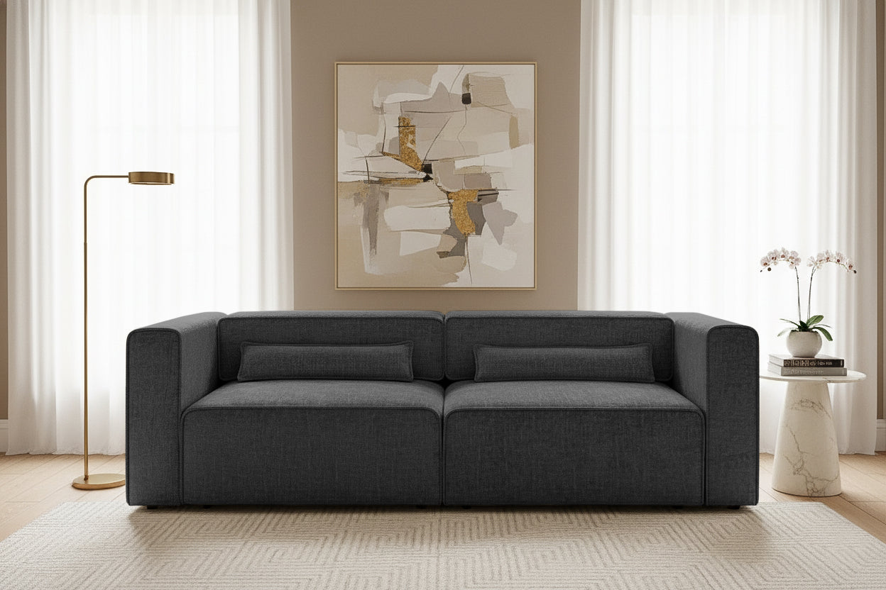 Canapea Extensibilă 3 locuri ZANETTO, cu 2 lăzi depozitare, 240x100x70 cm, #color_Gri-Onyx