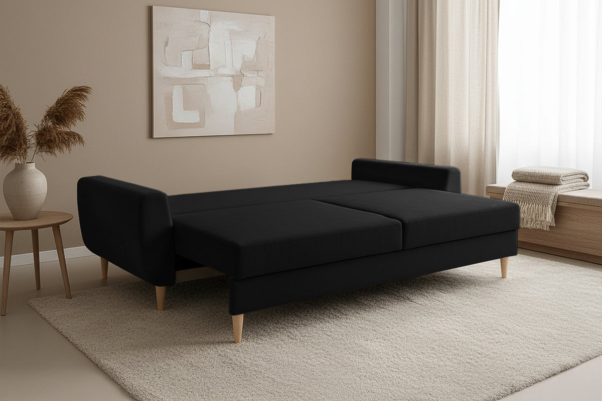 Canapea Extensibila 3 locuri HELSINKI, cu lada de depozitare, 225x100x90 cm, Negru - Prestigehome.ro - Canapea 3 Locuri - Prestige - #color_negru-enjoy