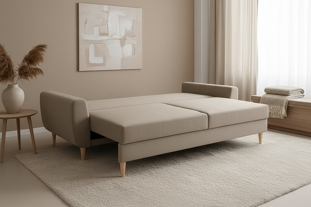 Canapea Extensibila 3 locuri HELSINKI, cu lada de depozitare, 225x100x90 cm, Bej - Prestigehome.ro - Canapea 3 Locuri - Prestige - #color_bej-enjoy