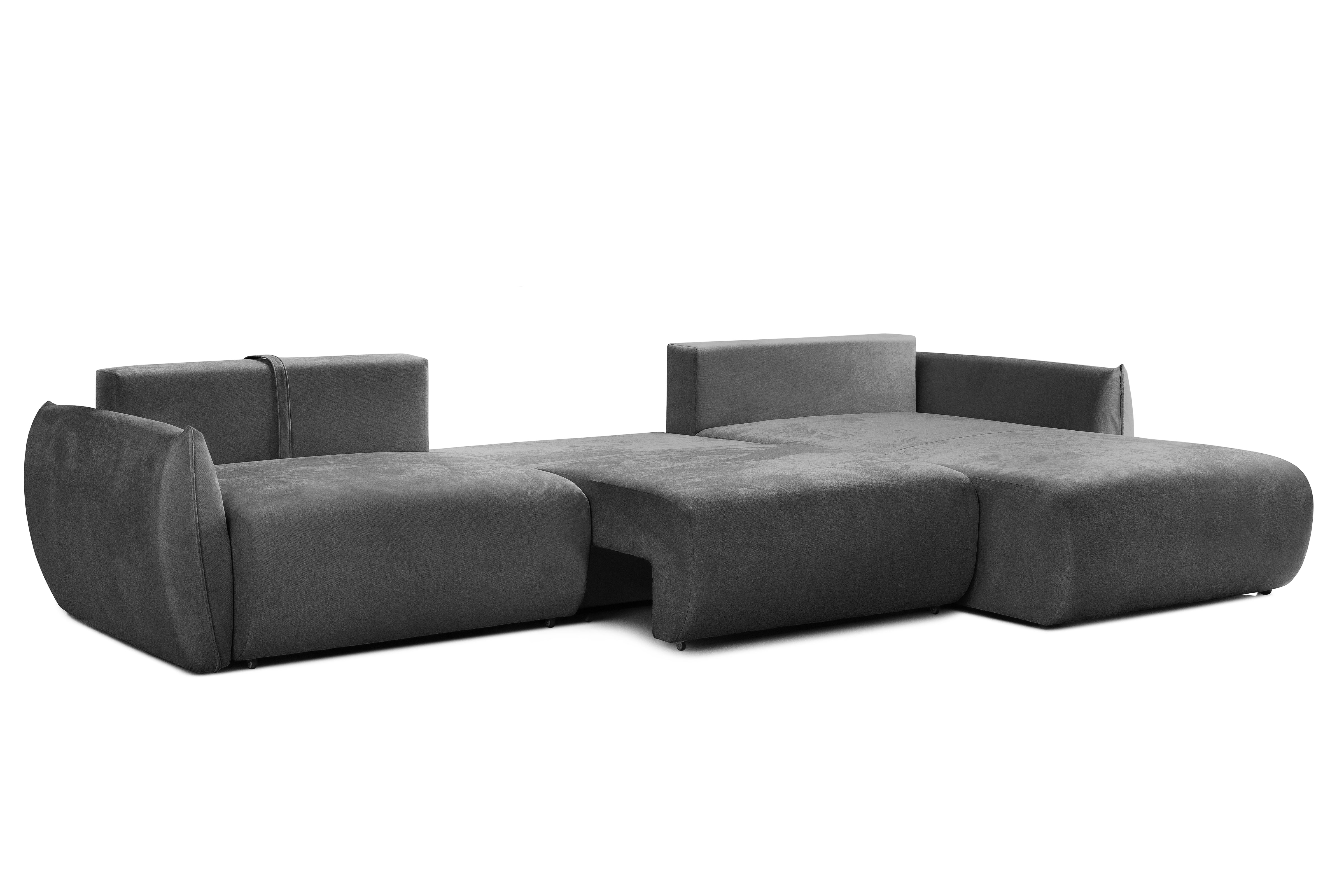 Colțar Extensibil OSAKA, cu 2 lăzi depozitare, șezlong interschimbabil, 338x190x87 cm, #color_Gri-Inchis-Havana