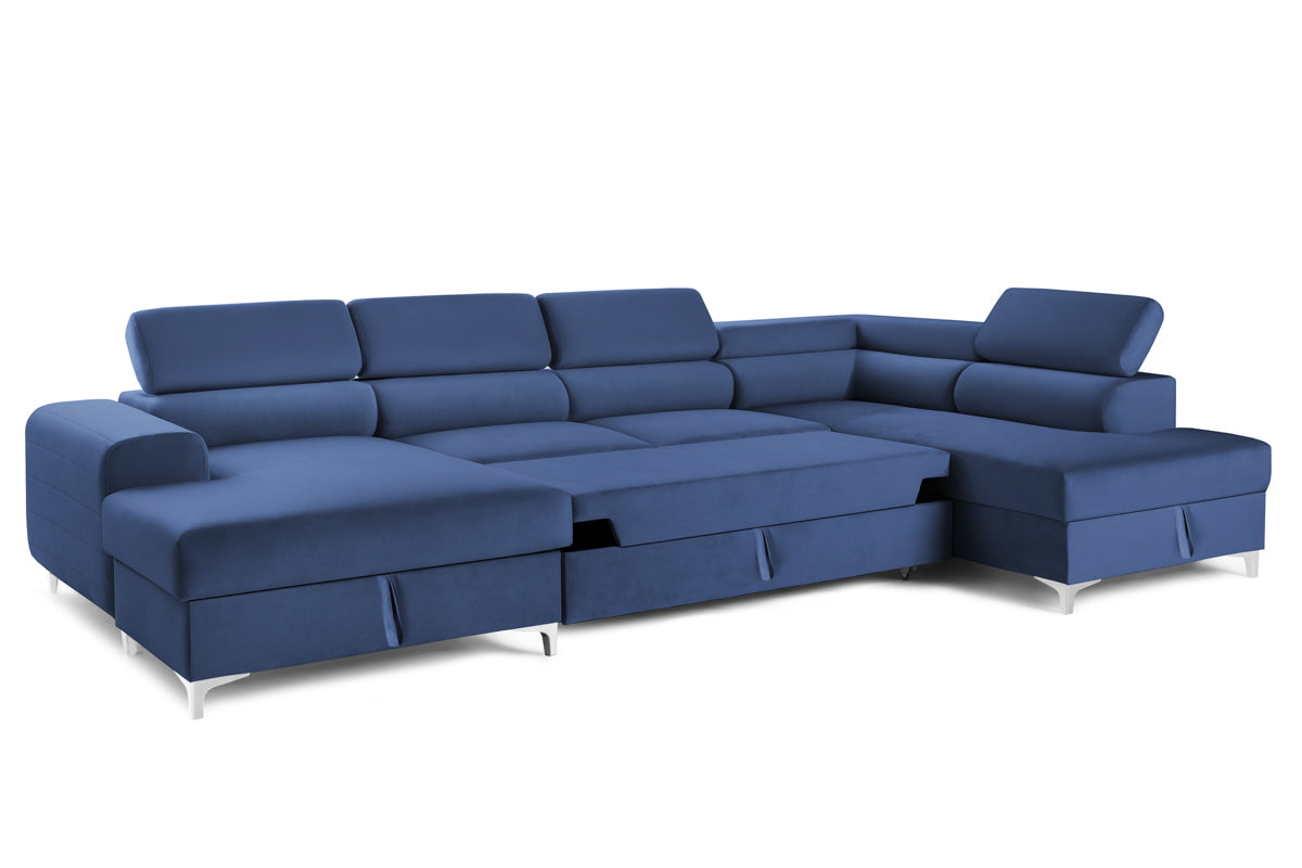 Colțar Extensibil, în formă de U, TIME, cu 2 lăzi de depozitare, cu tetiere reglabile, 360x220x95 cm #color_Albastru-Velluto