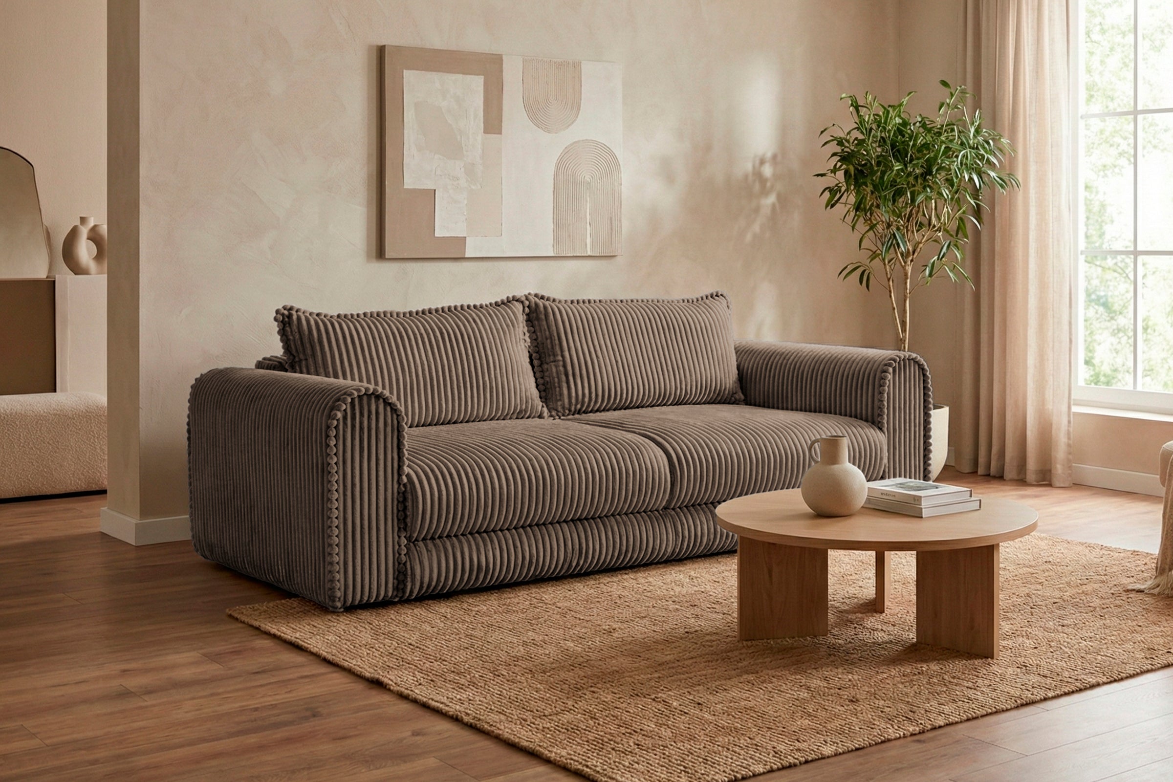 Canapea Extensibilă 3 locuri FELLINI, cu ladă depozitare, 243x108x90 cm, #color_Bej-Tilia