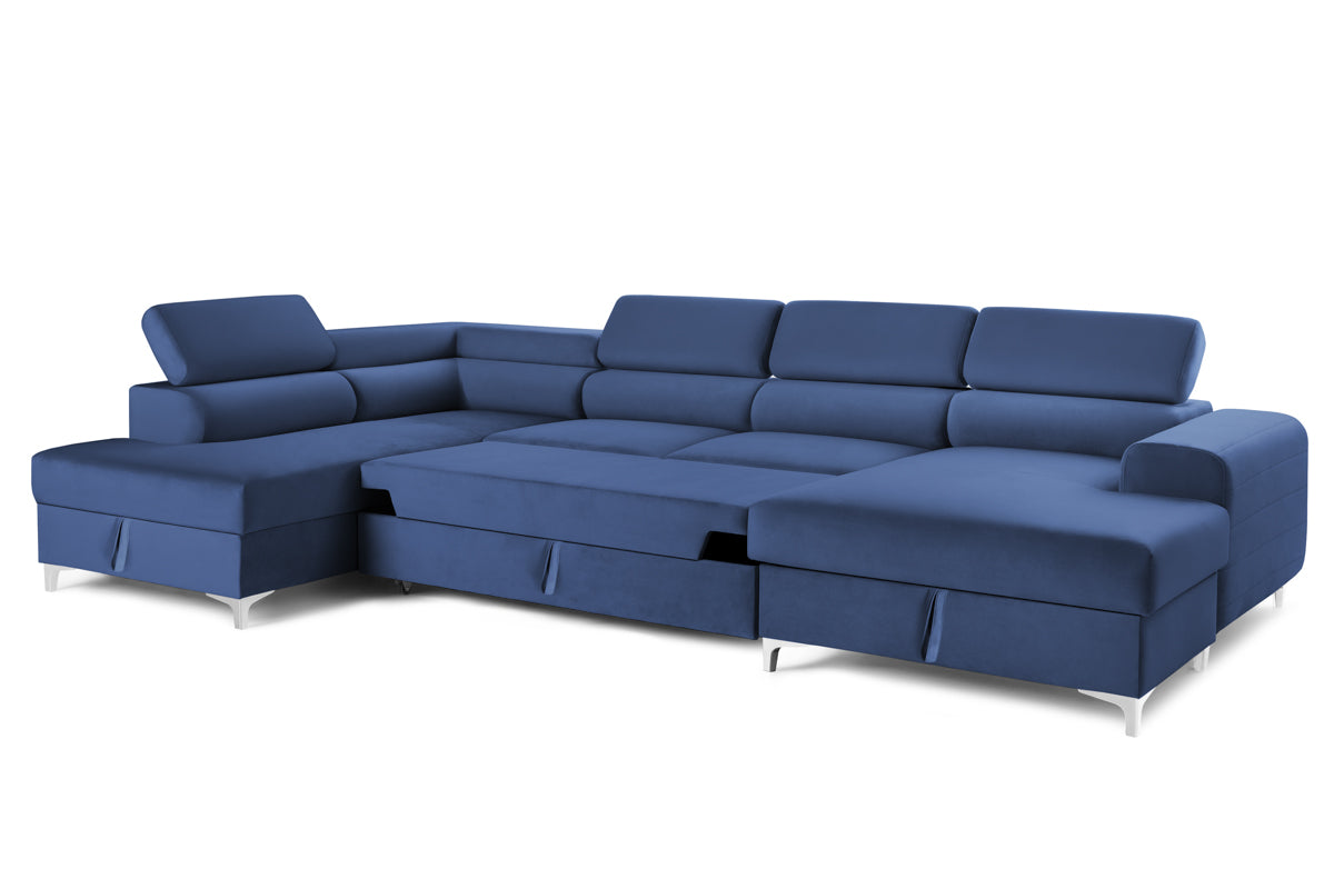 Colțar Extensibil, în formă de U, TIME, cu 2 lăzi de depozitare, cu tetiere reglabile, 360x220x95 cm #color_Albastru-Velluto