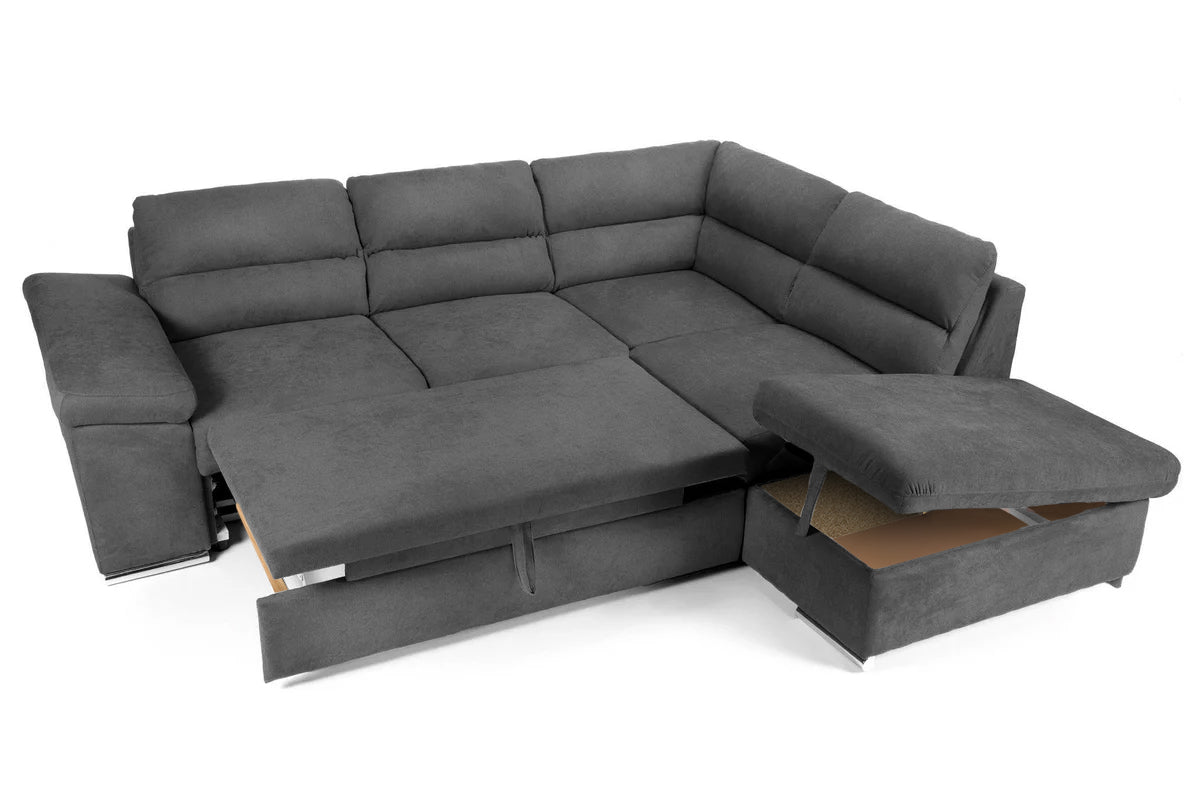 Coltar Extensibil ALONSO, cu lada de depozitare, variante stanga/dreapta 265x220x85 cm, Rosu - Prestigehome.ro - Coltare - Prestige - #variante coltar_stanga #color_gri-inchis-enjoy