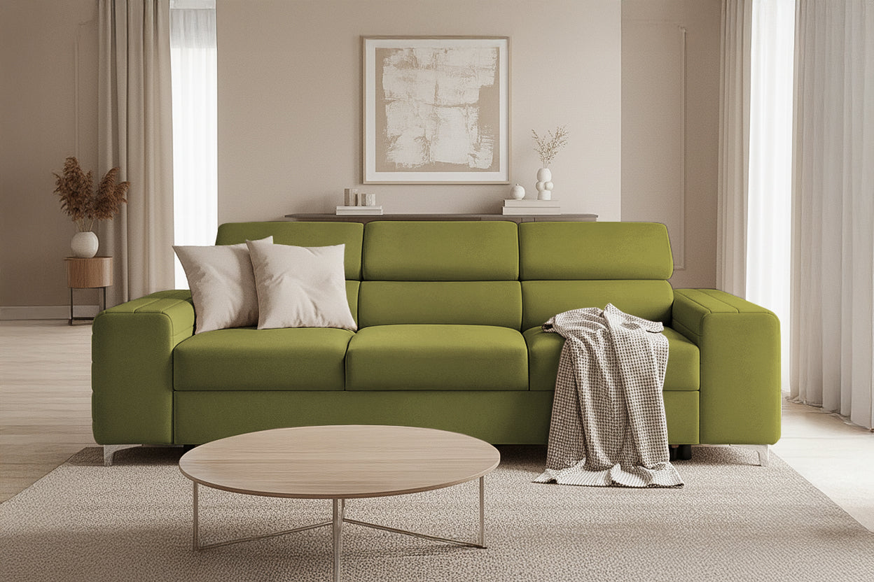 Canapea Extensibilă 3 locuri TIME, cu tetiere reglabile, cu suport lombar, 255x97x94 cm #color_Verde-Olive-Velluto