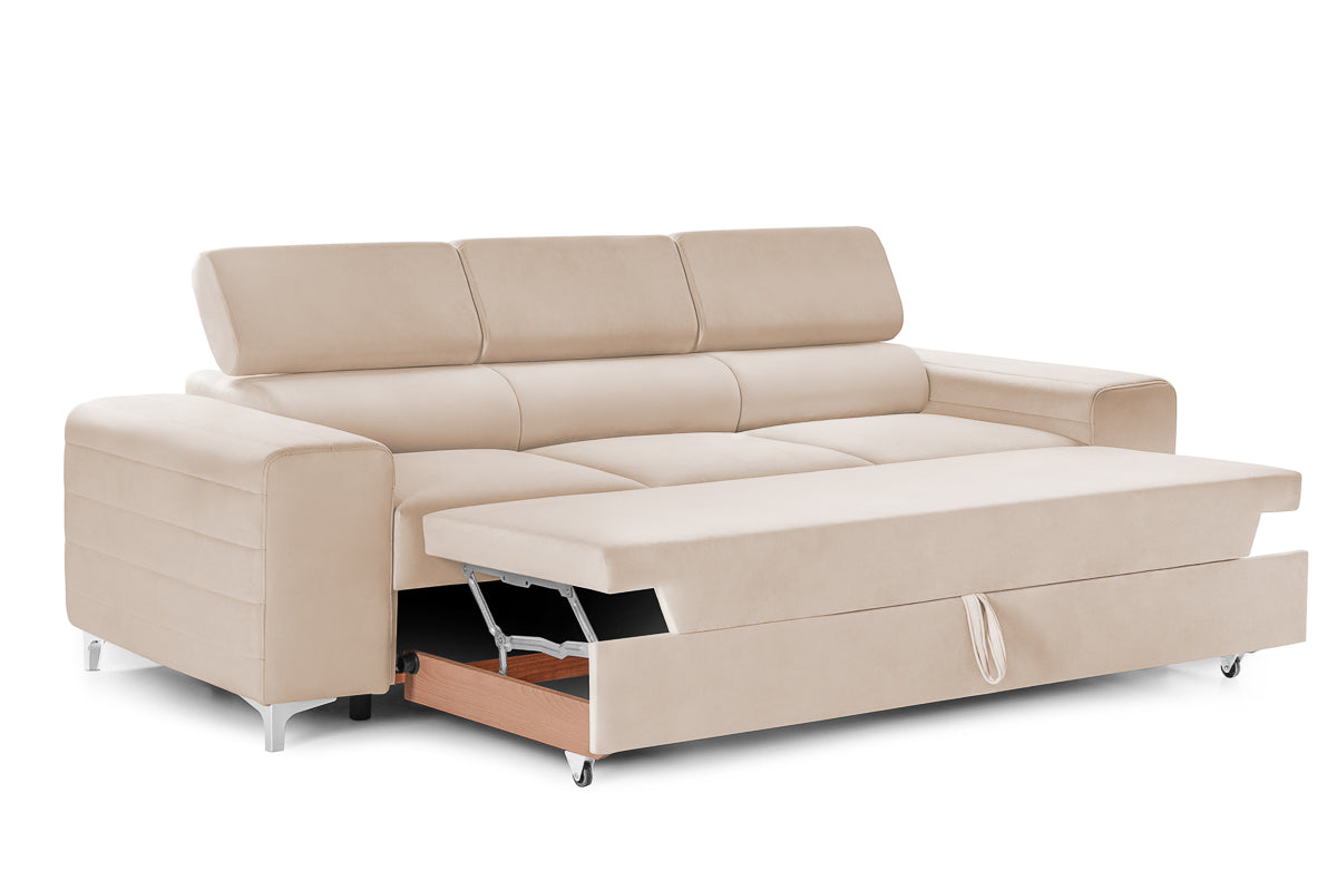 Canapea Extensibilă 3 locuri TIME, cu tetiere reglabile, cu suport lombar, 255x97x94 cm #color_Bej-Velluto