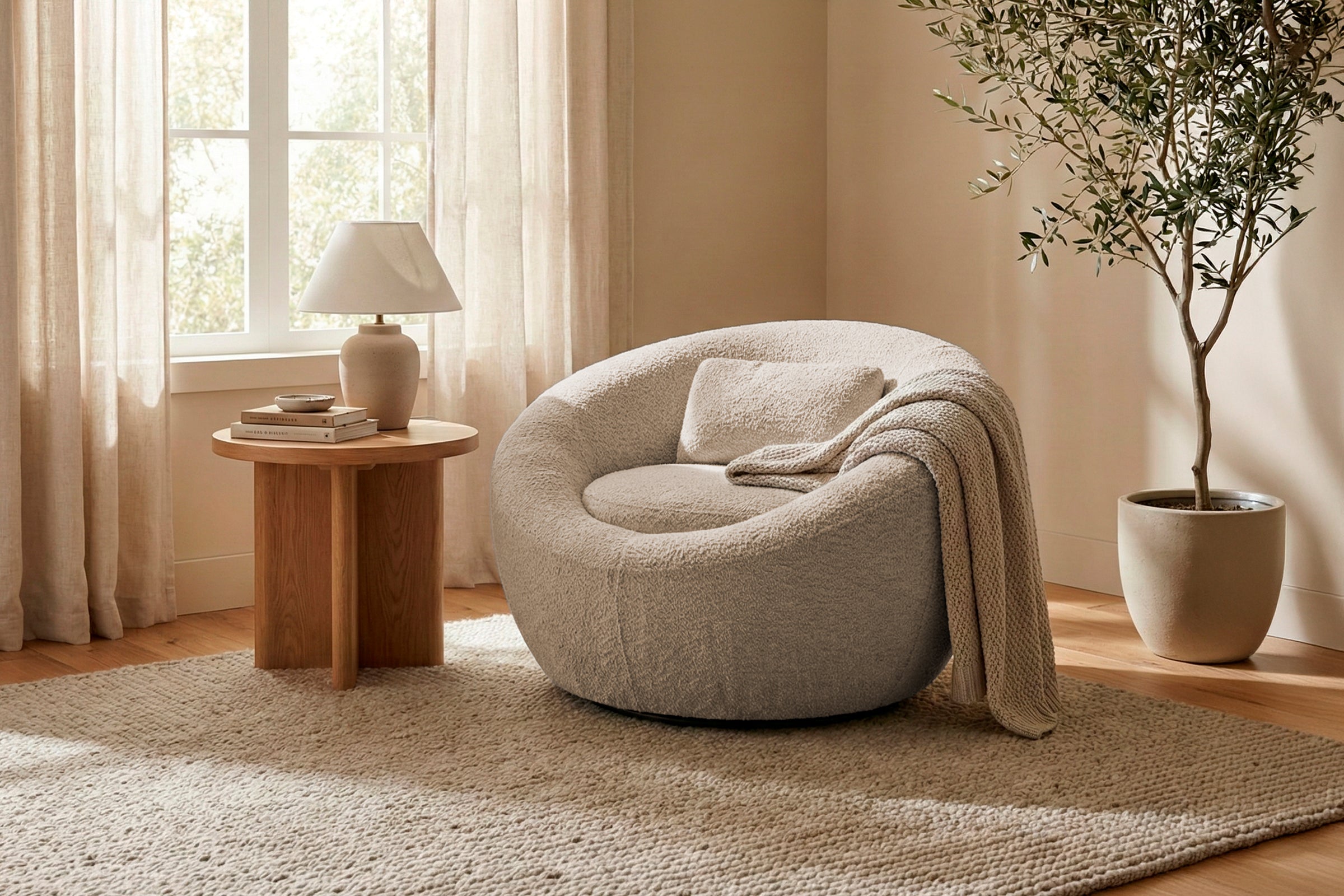 Fotoliu NIDO, suport lombar, 70x70x90 cm, #color_Bej-Anthology