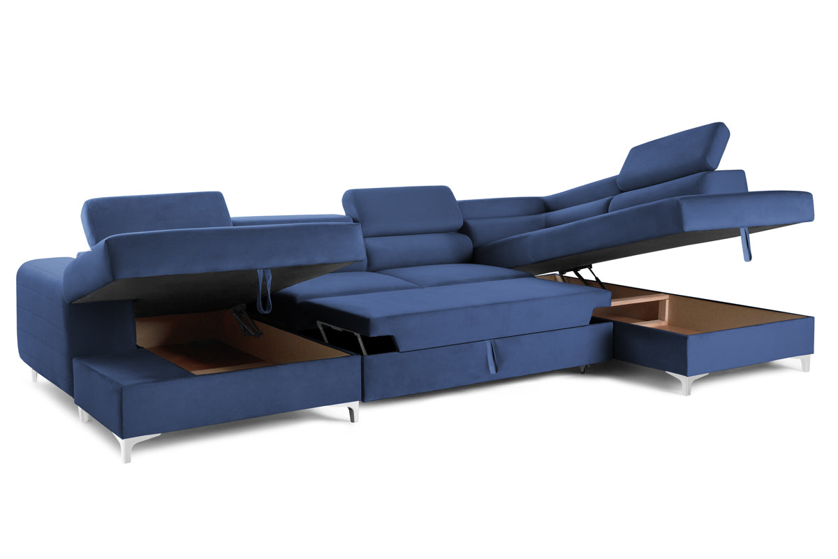 Colțar Extensibil, în formă de U, TIME, cu 2 lăzi de depozitare, cu tetiere reglabile, 360x220x95 cm #color_Albastru-Velluto