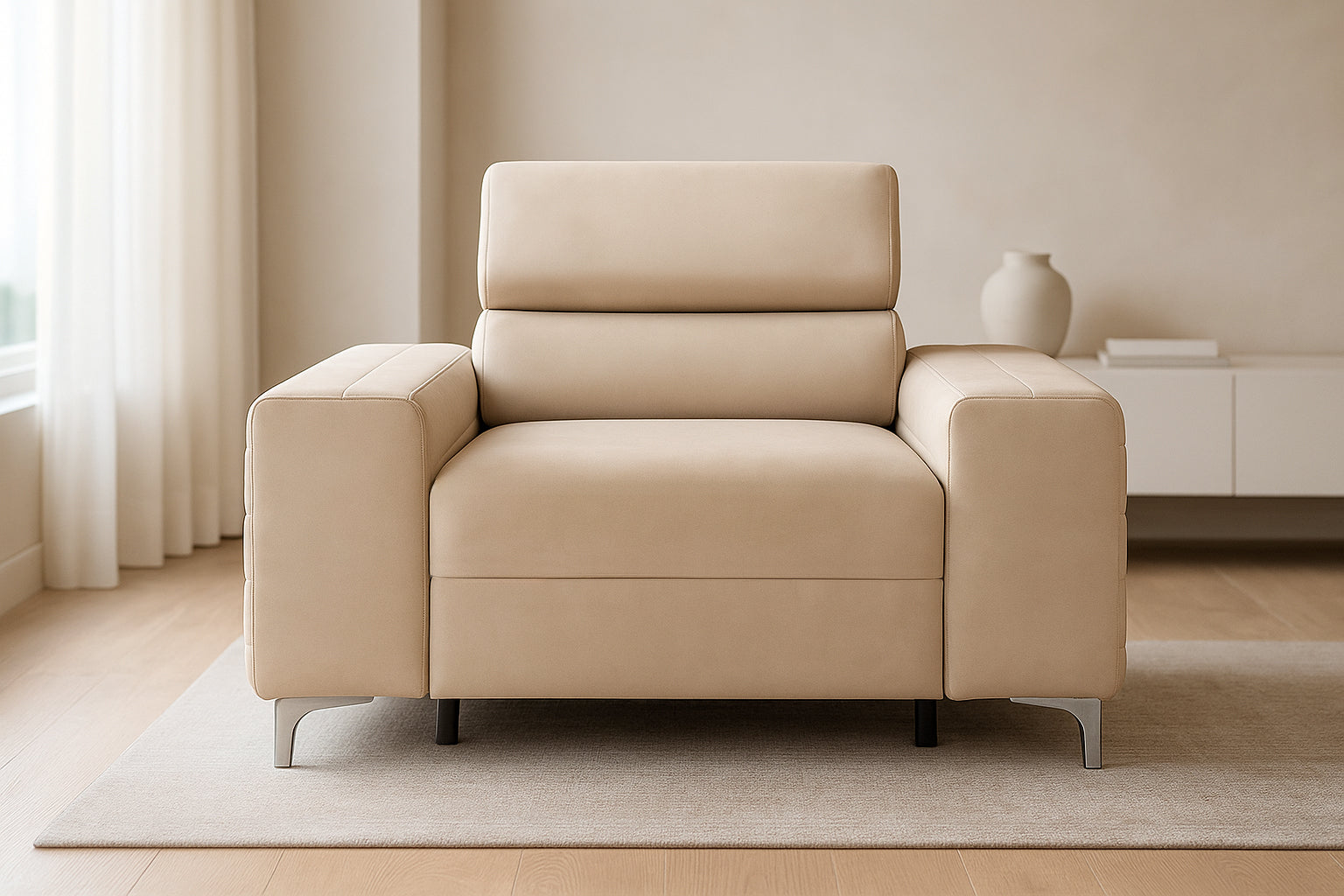 Fotoliu TIME NEW, tetieră reglabilă, suport lombar, 125x97x94 cm, #color_Bej-Velluto