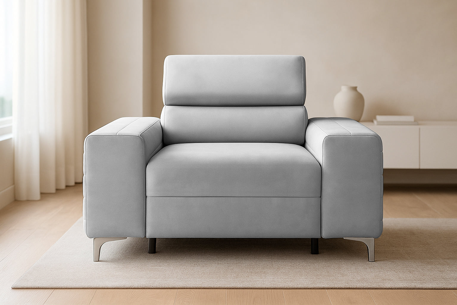 Fotoliu TIME NEW, tetieră reglabilă, suport lombar, 125x97x94 cm, #color_Gri-Silver-Velluto