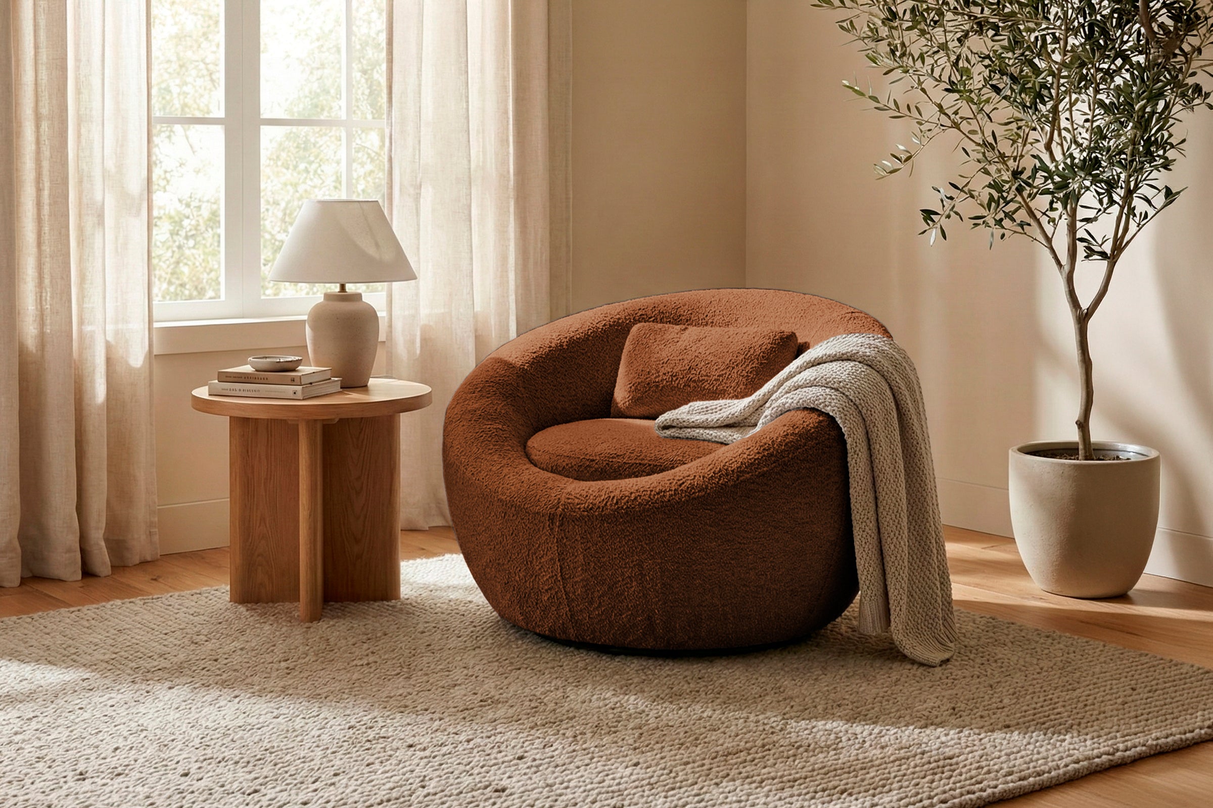 Fotoliu NIDO, suport lombar, 70x70x90 cm, #color_Caramiziu-Anthology