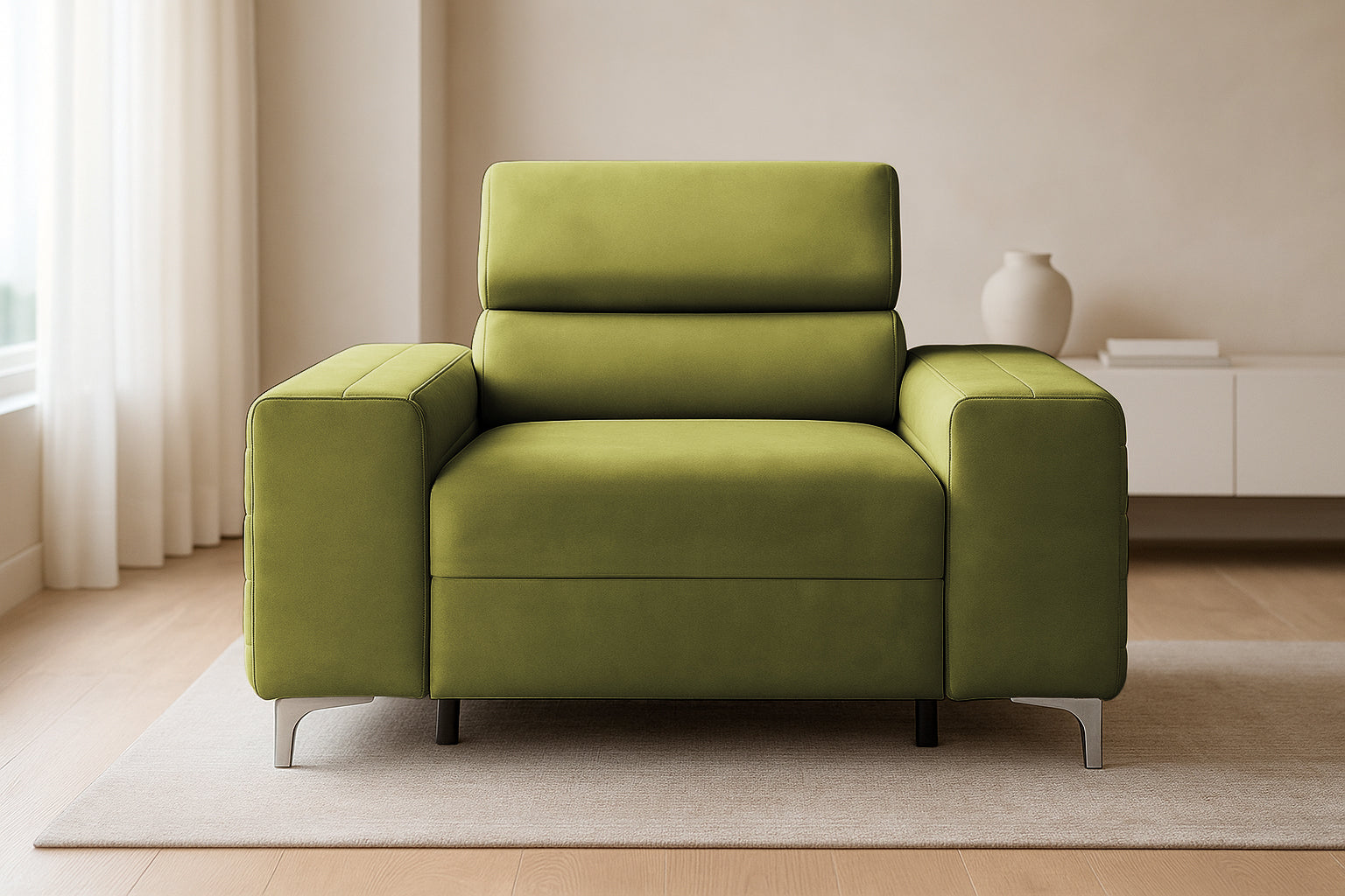 Fotoliu TIME NEW, tetieră reglabilă, suport lombar, 125x97x94 cm, #color_Verde-Olive-Velluto